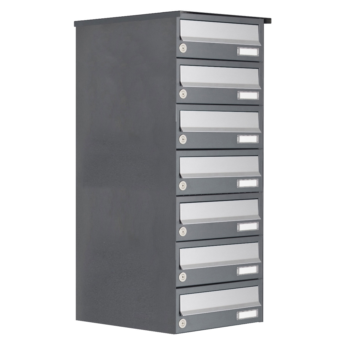 7er Aufputz Briefkastenanlage Design BASIC 385A AP - Edelstahl-RAL 7016 anthrazit 7er Aufputz Briefkastenanlage Design BASIC 385A AP - Edelstahl-RAL 7016 anthrazit