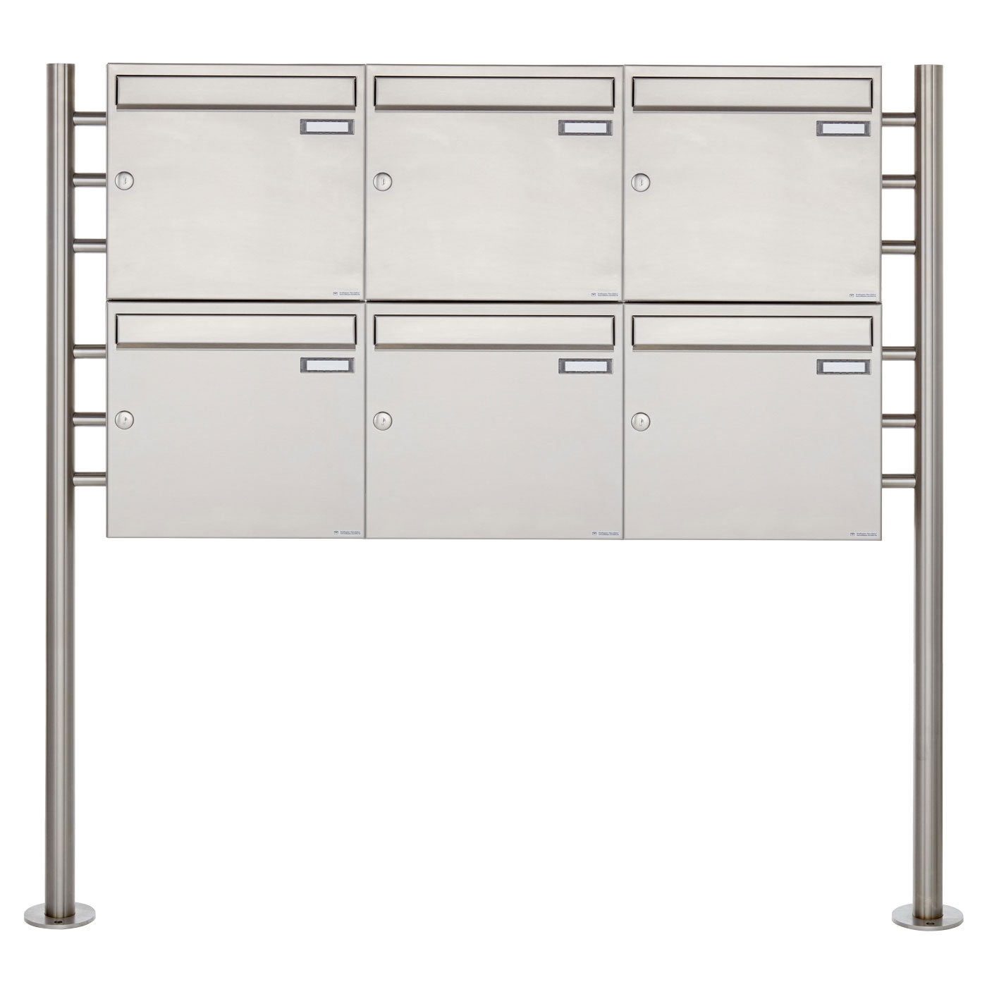 6er 2x3 Edelstahl Standbriefkasten Design BASIC 381 ST-R