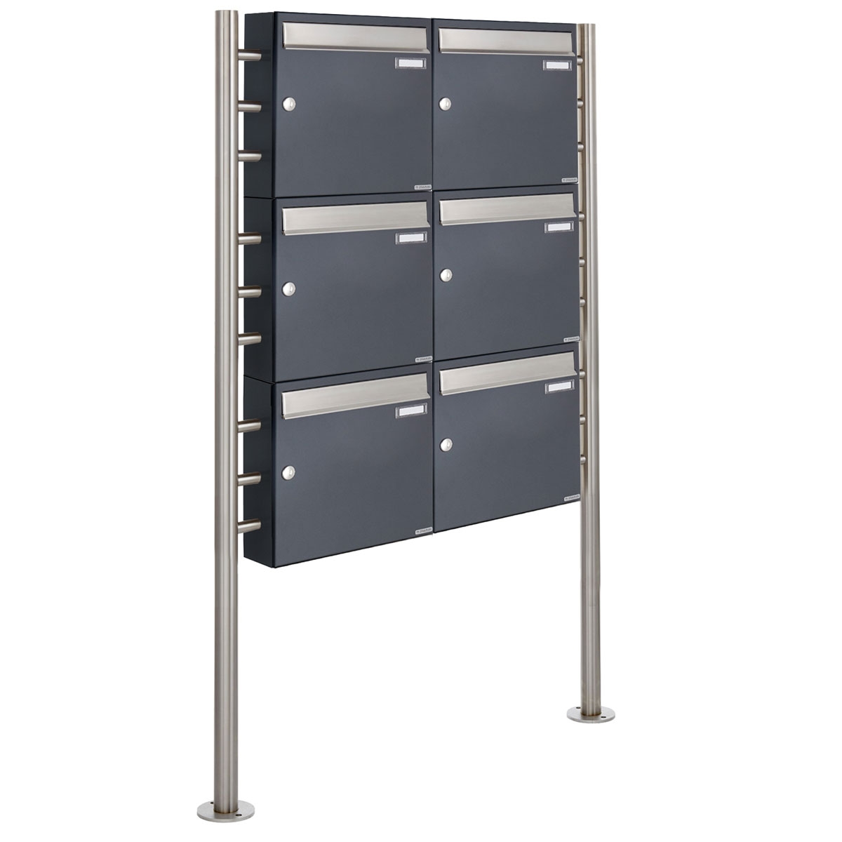 6er 3x2 Briefkastenanlage freistehend Design BASIC 381 ST-R - Edelstahl-RAL 7016 anthrazitgrau 6er 3x2 Briefkastenanlage freistehend Design BASIC 381 ST-R - Edelstahl-RAL 7016 anthrazitgrau