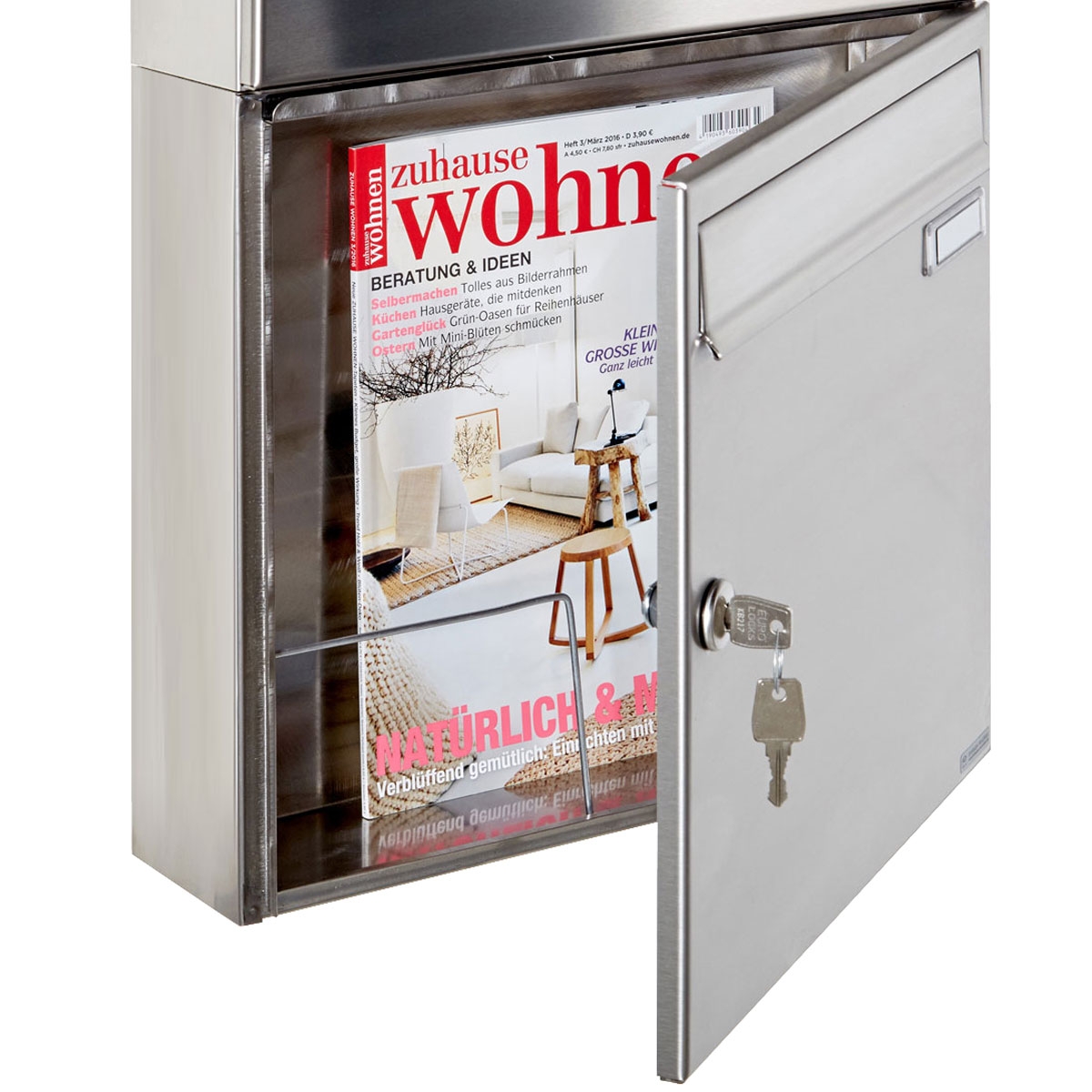 Edelstahl Briefkasten BASIC 810 W mit Zeitungsfach, zur seitlichen Wandmontage Edelstahl Briefkasten BASIC 810 W mit Zeitungsfach, zur seitlichen Wandmontage