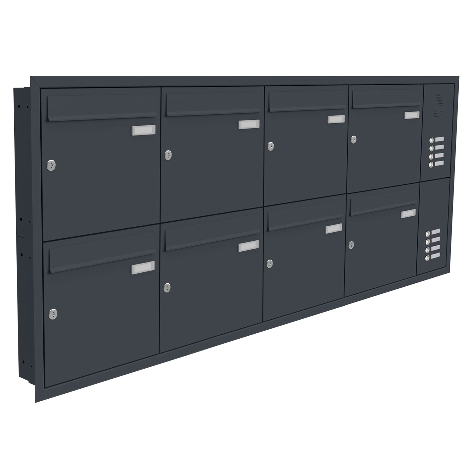 8er Edelstahl Unterputz Briefkastenanlage BASIC Plus 382XU UP mit Klingelkasten seitlich - RAL nach Wahl 8er Edelstahl Unterputz Briefkastenanlage BASIC Plus 382XU UP mit Klingelkasten seitlich - RAL nach Wahl