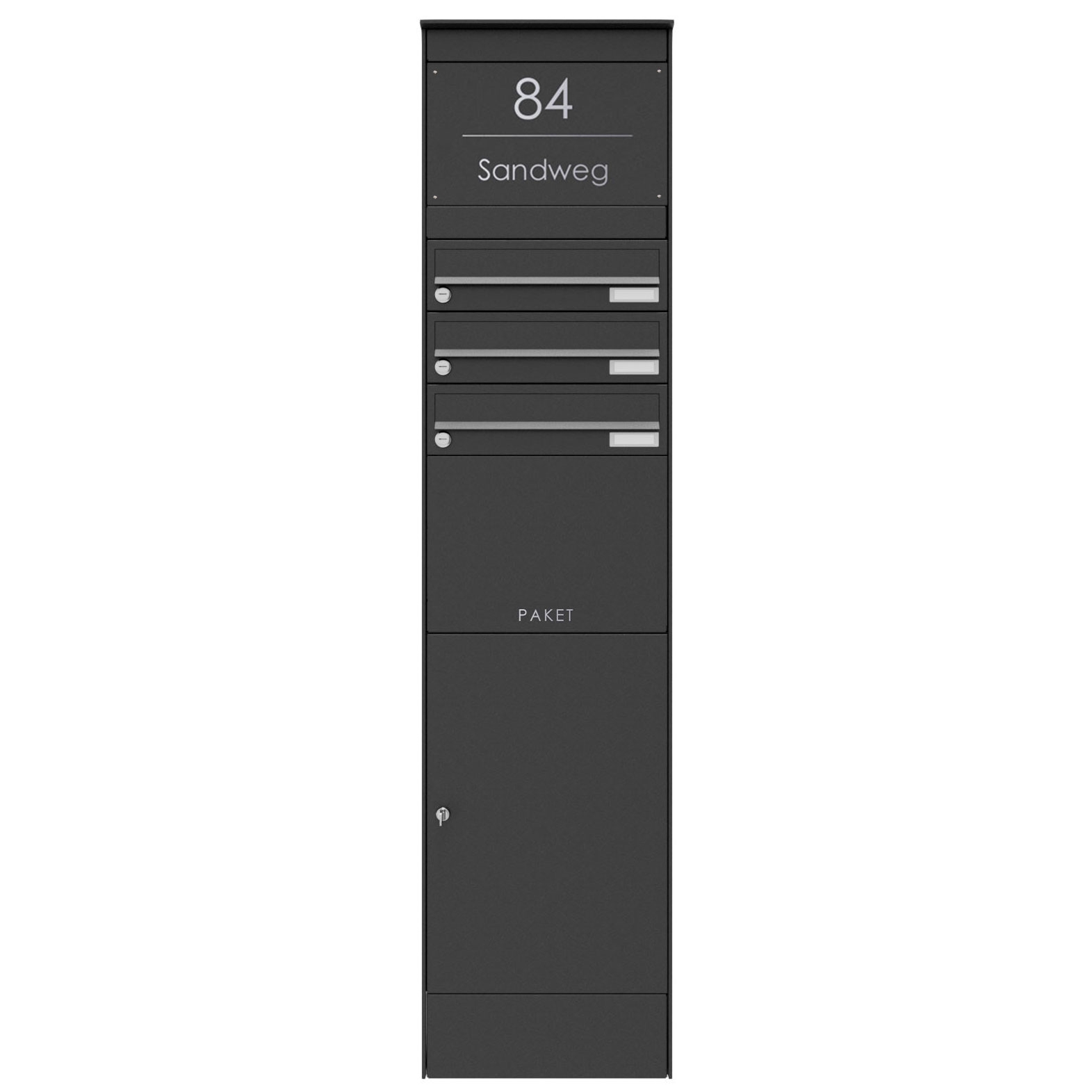 3 letterbox pedestal BASIC Plus 864X with parcel compartment 550x370 - RAL of your choice 3 letterbox pedestal BASIC Plus 864X with parcel compartment 550x370 - RAL of your choice
