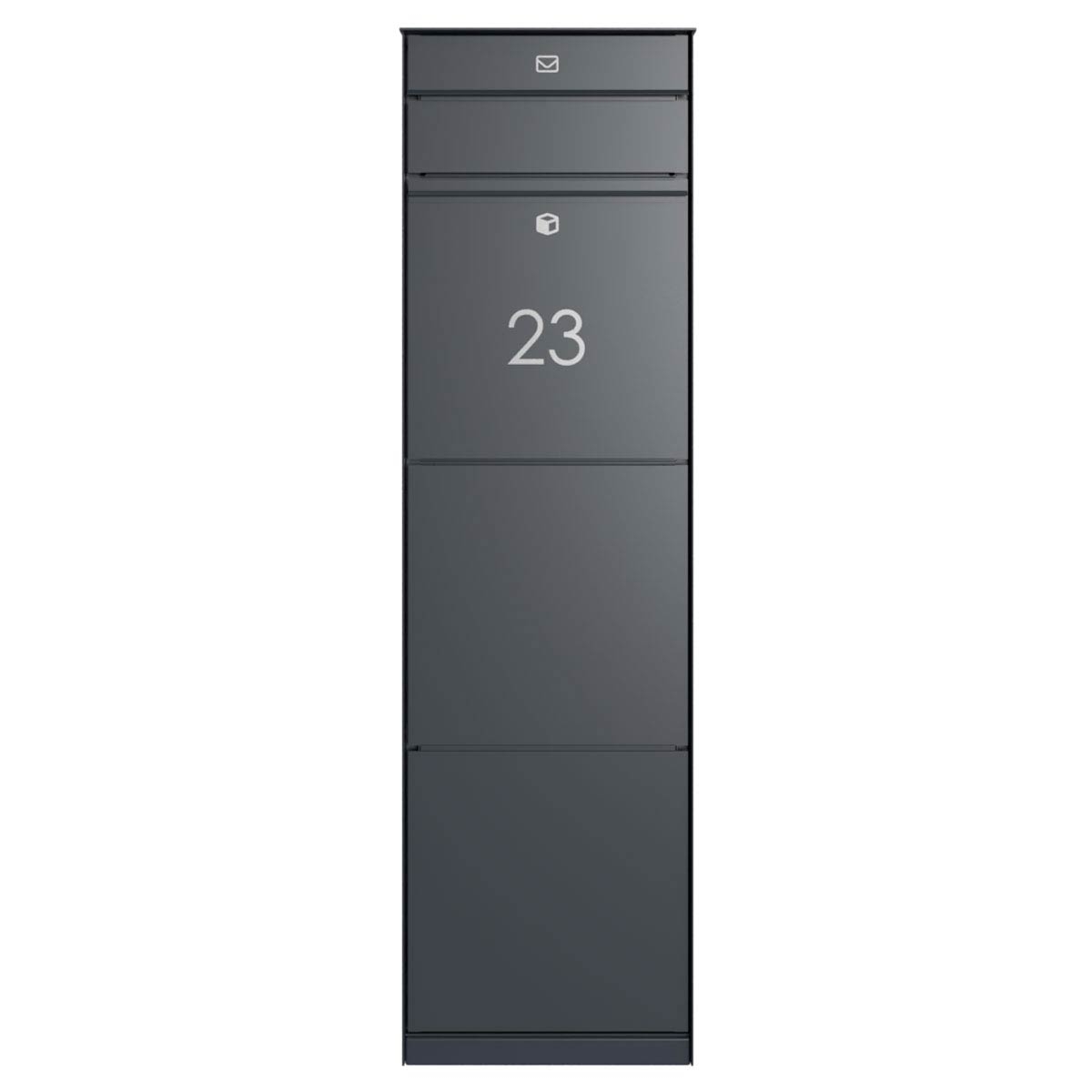 Freestanding design parcel box GOETHE with 1 letterbox and rear removal - lock system - RAL of your choice Freestanding design parcel box GOETHE with 1 letterbox and rear removal - lock system - RAL of your choice