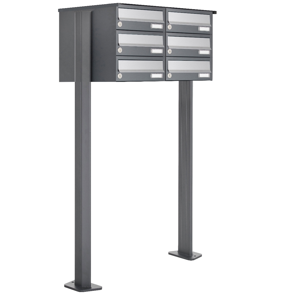 6er 3x2 Briefkastenanlage freistehend Design BASIC 385P ST-T - Edelstahl-RAL 7016 anthrazitgrau
