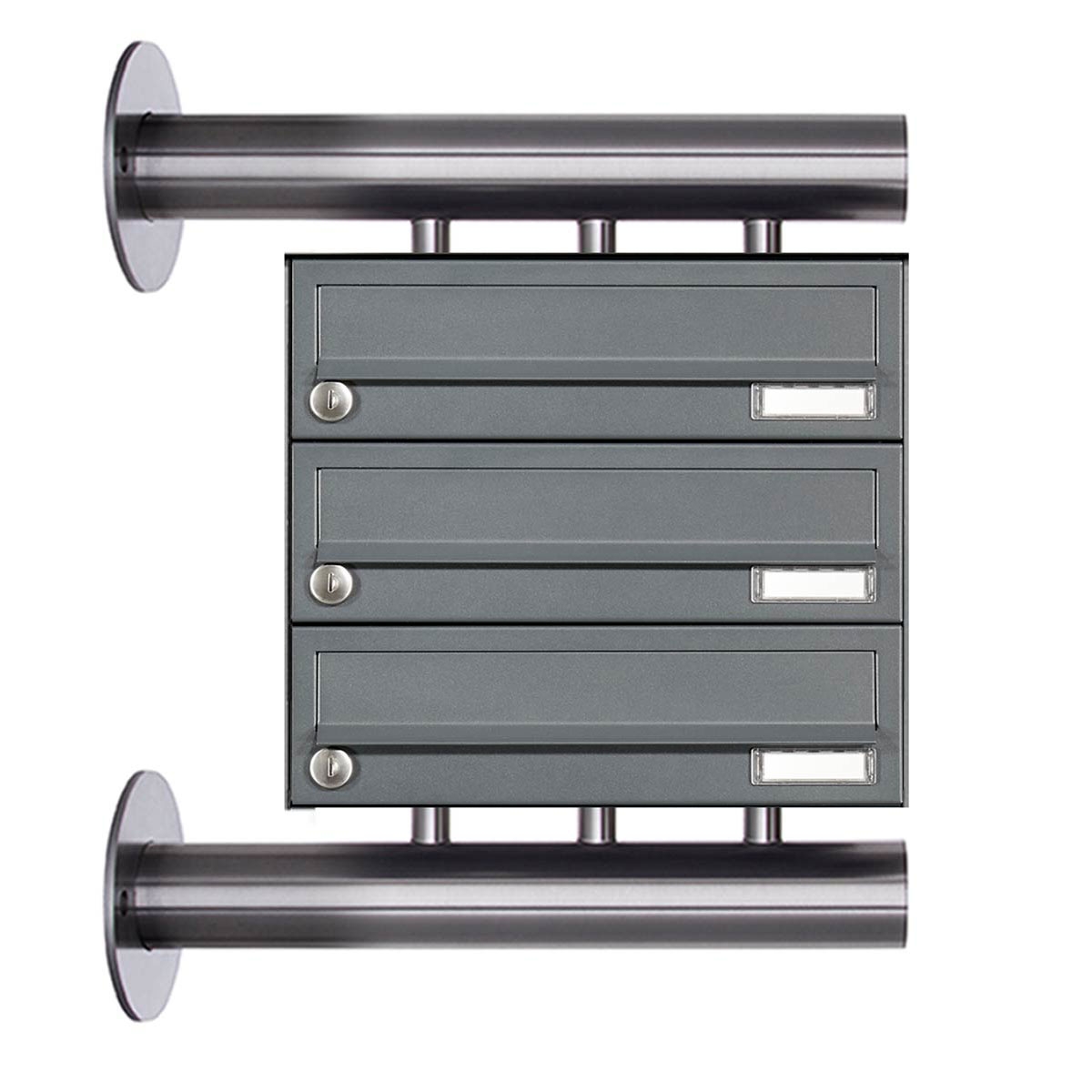 3er Edelstahl Briefkastenanlage Design BASIC Plus 385XW zur seitlichen Wandmontage - RAL nach Wahl
