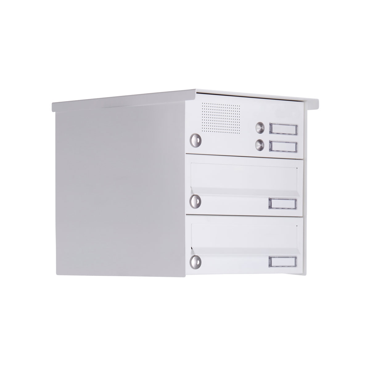 2er Aufputz Briefkastenanlage Design BASIC 385A-9016 AP mit Klingelkasten - RAL 9016 verkehrsweiß