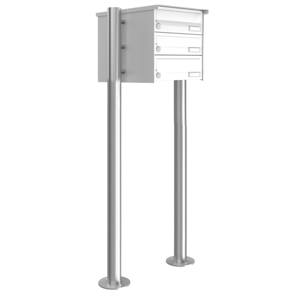 3er Briefkastenanlage freistehend Design BASIC 385-9016 ST-R - RAL 9016 verkehrsweiß