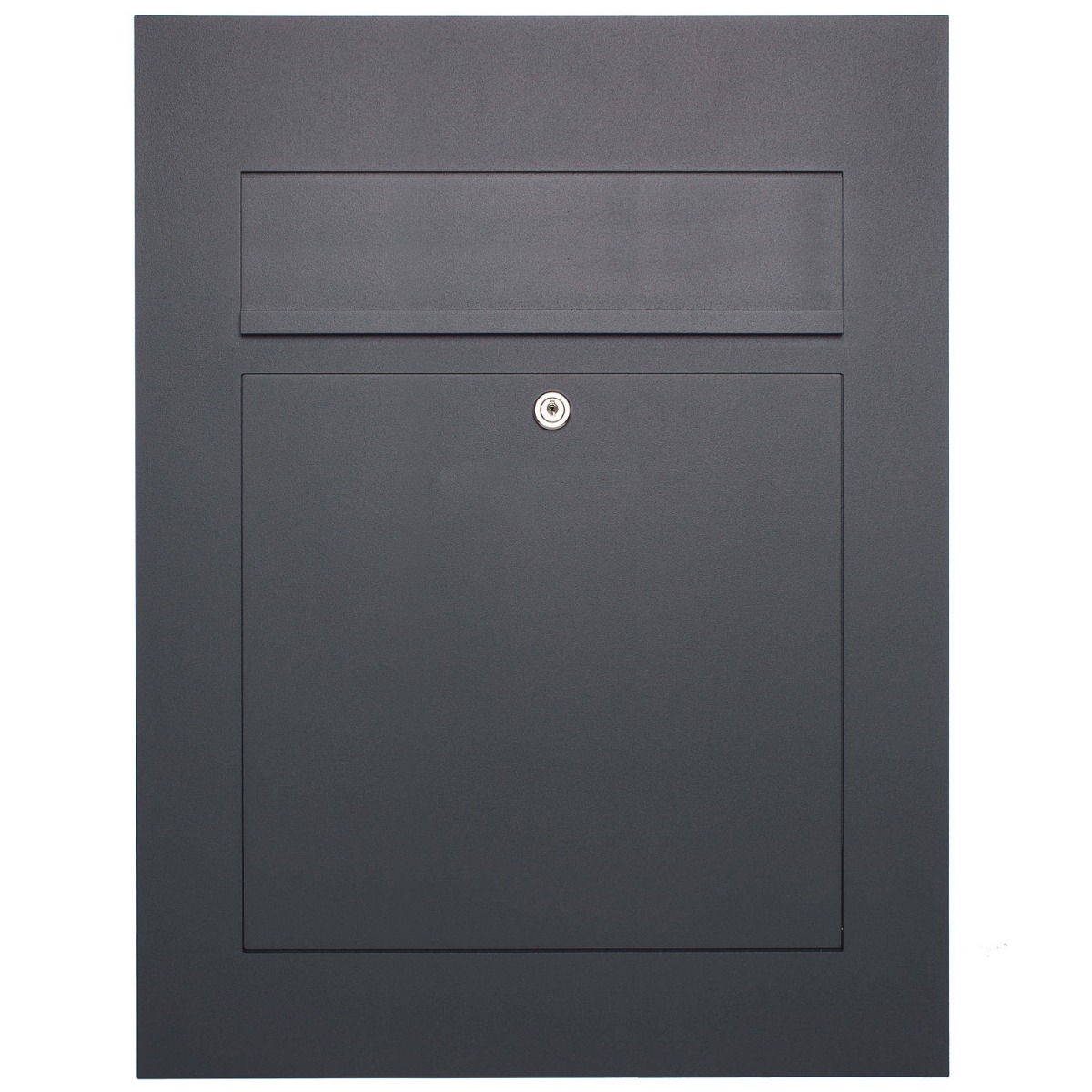 Stainless steel design letterbox DESIGNER Style BIG powder-coated in RAL 7016 anthracite grey fine structure matt Stainless steel design letterbox DESIGNER Style BIG powder-coated in RAL 7016 anthracite grey fine structure matt