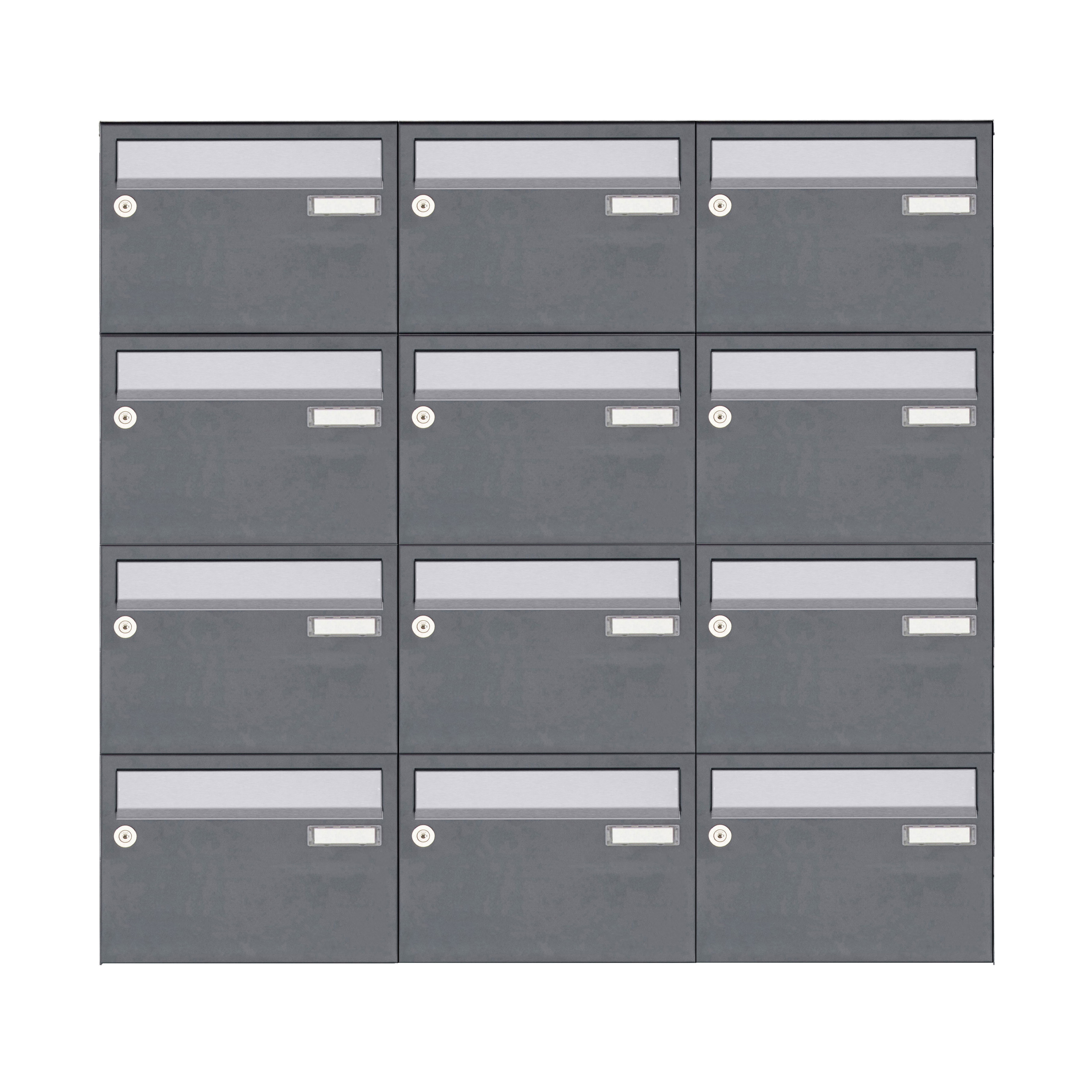 12er Aufputz Briefkastenanlage Design BASIC Plus 385 XA 220 - Edelstahl - RAL nach Wahl 12er Aufputz Briefkastenanlage Design BASIC Plus 385 XA 220 - Edelstahl - RAL nach Wahl