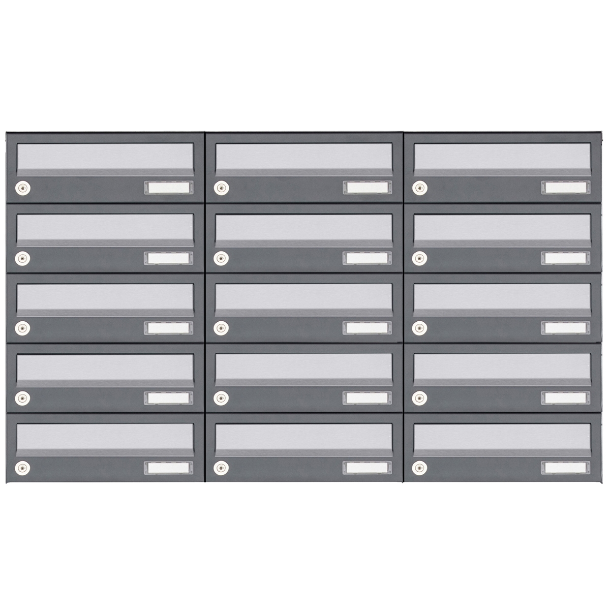 15er 5x3 Aufputz Briefkastenanlage Design BASIC 385A AP - Edelstahl-RAL 7016 anthrazit 15er 5x3 Aufputz Briefkastenanlage Design BASIC 385A AP - Edelstahl-RAL 7016 anthrazit