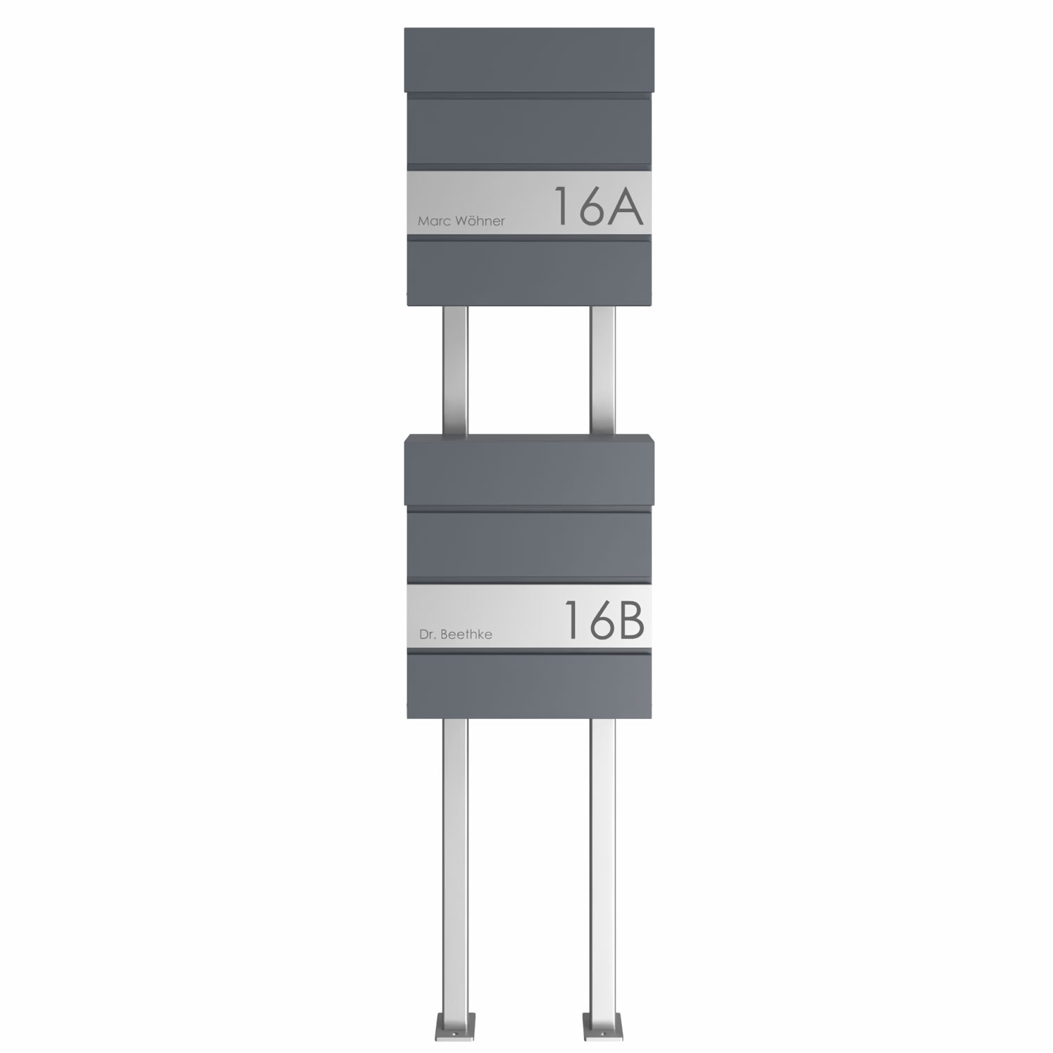 2er Standbriefkasten KANT Edition mit Zeitungsfach - Design Elegance 1 - RAL 7016 anthrazitgrau