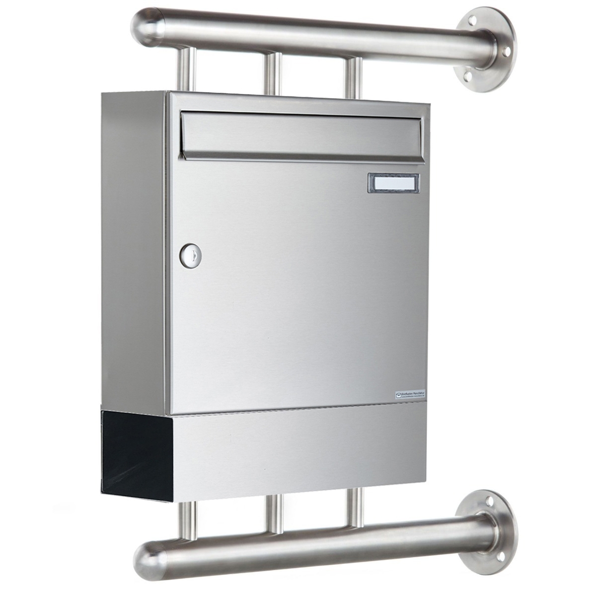 Edelstahl Briefkasten BASIC 810 W mit Zeitungsfach, zur seitlichen Wandmontage Edelstahl Briefkasten BASIC 810 W mit Zeitungsfach, zur seitlichen Wandmontage
