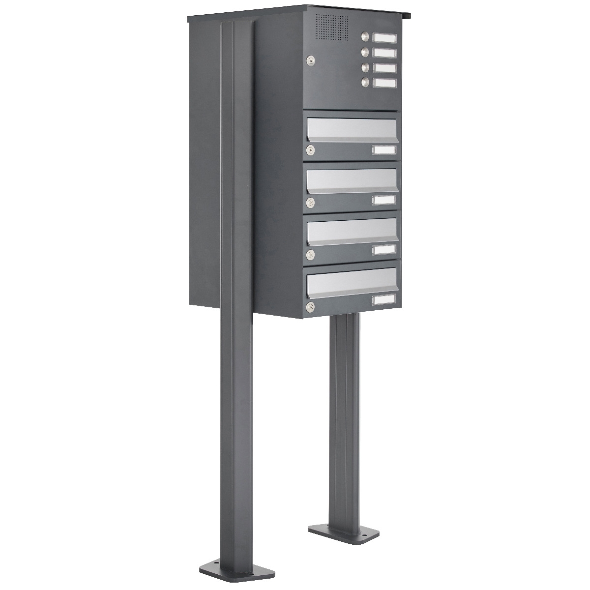 4-post letterbox design BASIC 385P ST-T with bell box - stainless steel RAL 7016 anthracite 4-post letterbox design BASIC 385P ST-T with bell box - stainless steel RAL 7016 anthracite