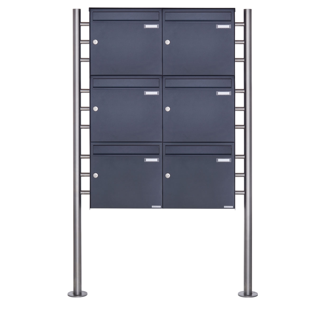 6er 3x2 Edelstahl Standbriefkasten Design BASIC Plus 381X ST R - RAL nach Wahl