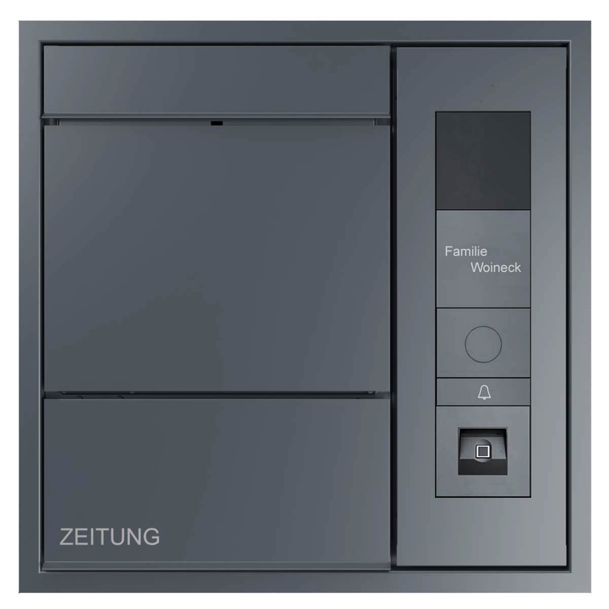 Design flush-mounted letterbox GOETHE UP lateral with newspaper compartment - RAL of your choice - GIRA System 106 Keyless In - VIDEO complete set Design flush-mounted letterbox GOETHE UP lateral with newspaper compartment - RAL of your choice - GIRA System 106 Keyless In - VIDEO complete set