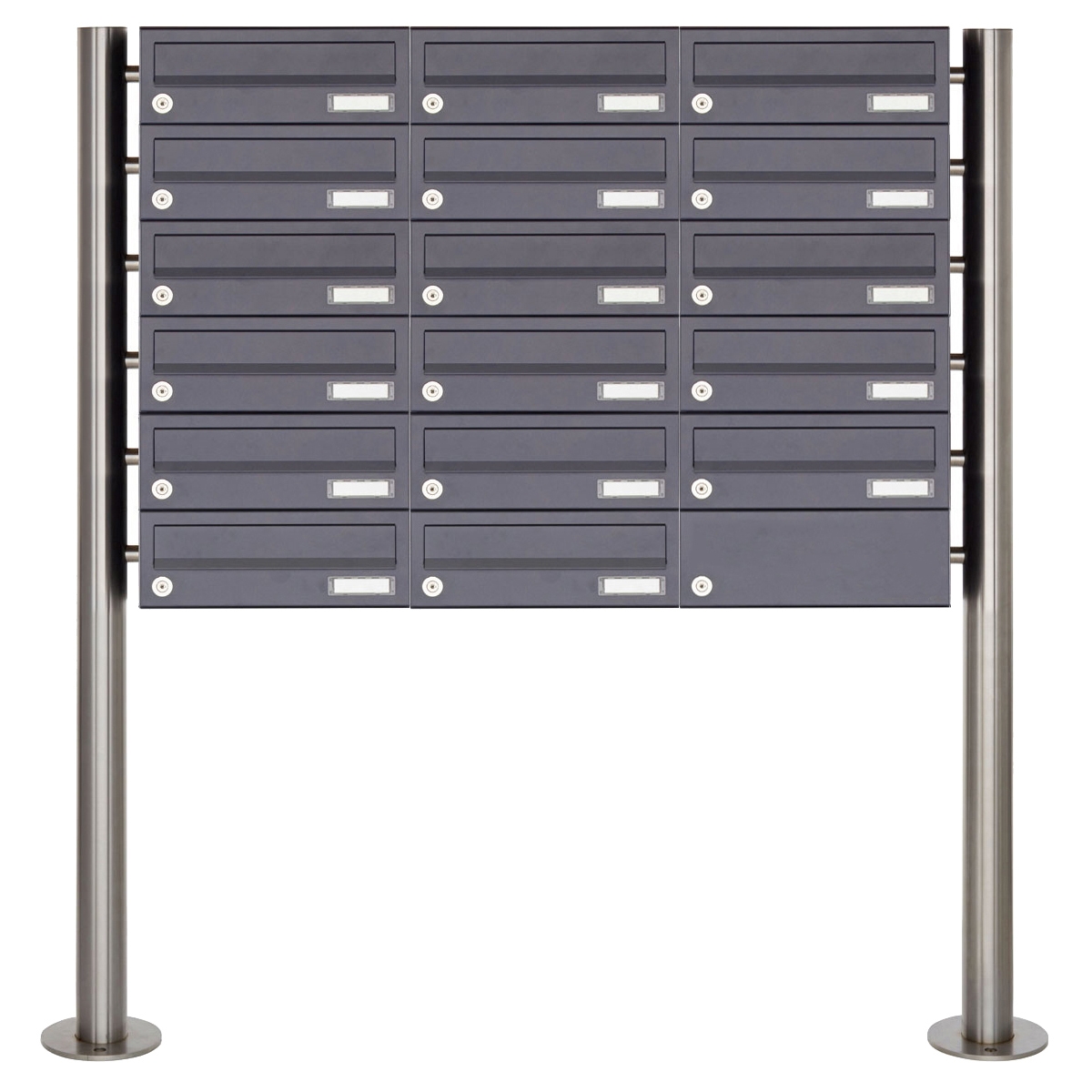 17er 6x3 Edelstahl Briefkastenanlage freistehend Design BASIC Plus 385X ST-R - RAL nach Wahl 17er 6x3 Edelstahl Briefkastenanlage freistehend Design BASIC Plus 385X ST-R - RAL nach Wahl