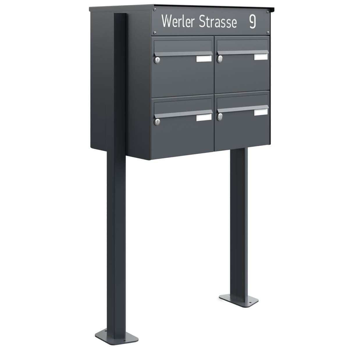 4er 2x2 Standbriefkastenanlage Design BASIC Plus 385XP ST-T - LED Beschriftung - RAL nach Wahl 4er 2x2 Standbriefkastenanlage Design BASIC Plus 385XP ST-T - LED Beschriftung - RAL nach Wahl