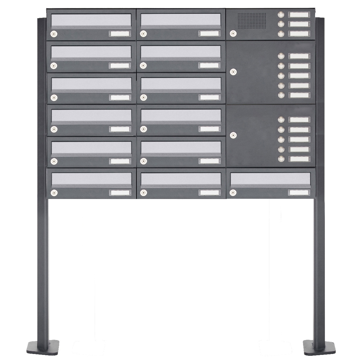 13er Standbriefkasten Design BASIC 385P ST-T mit Klingelkasten - Edelstahl-RAL 7016 anthrazit