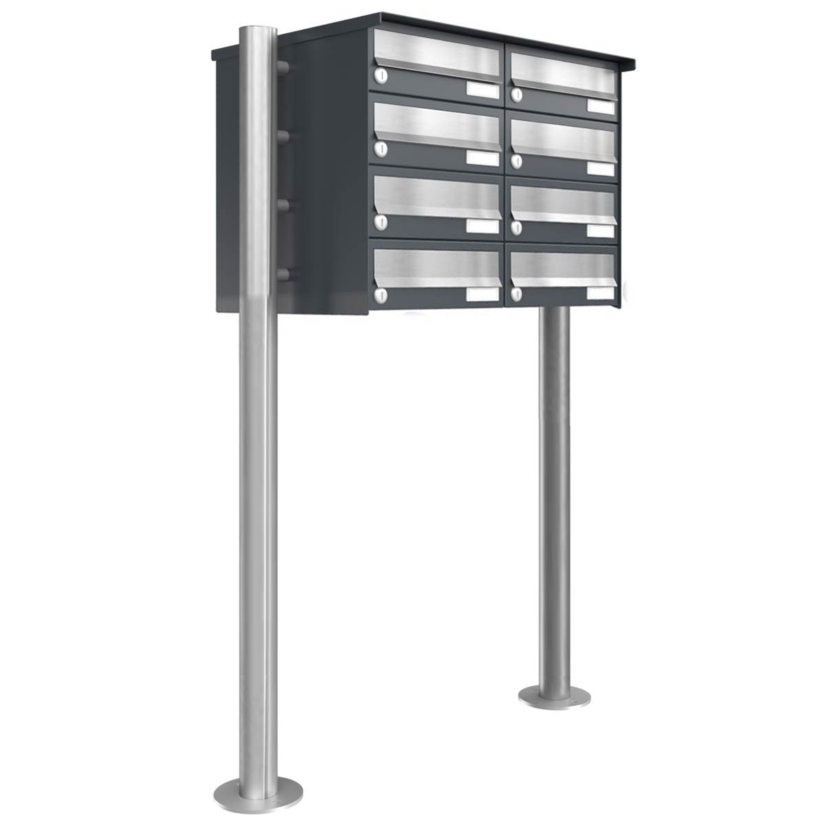 8er Briefkastenanlage freistehend Design BASIC 385 ST-R - Edelstahl-RAL 7016 anthrazitgrau 8er Briefkastenanlage freistehend Design BASIC 385 ST-R - Edelstahl-RAL 7016 anthrazitgrau