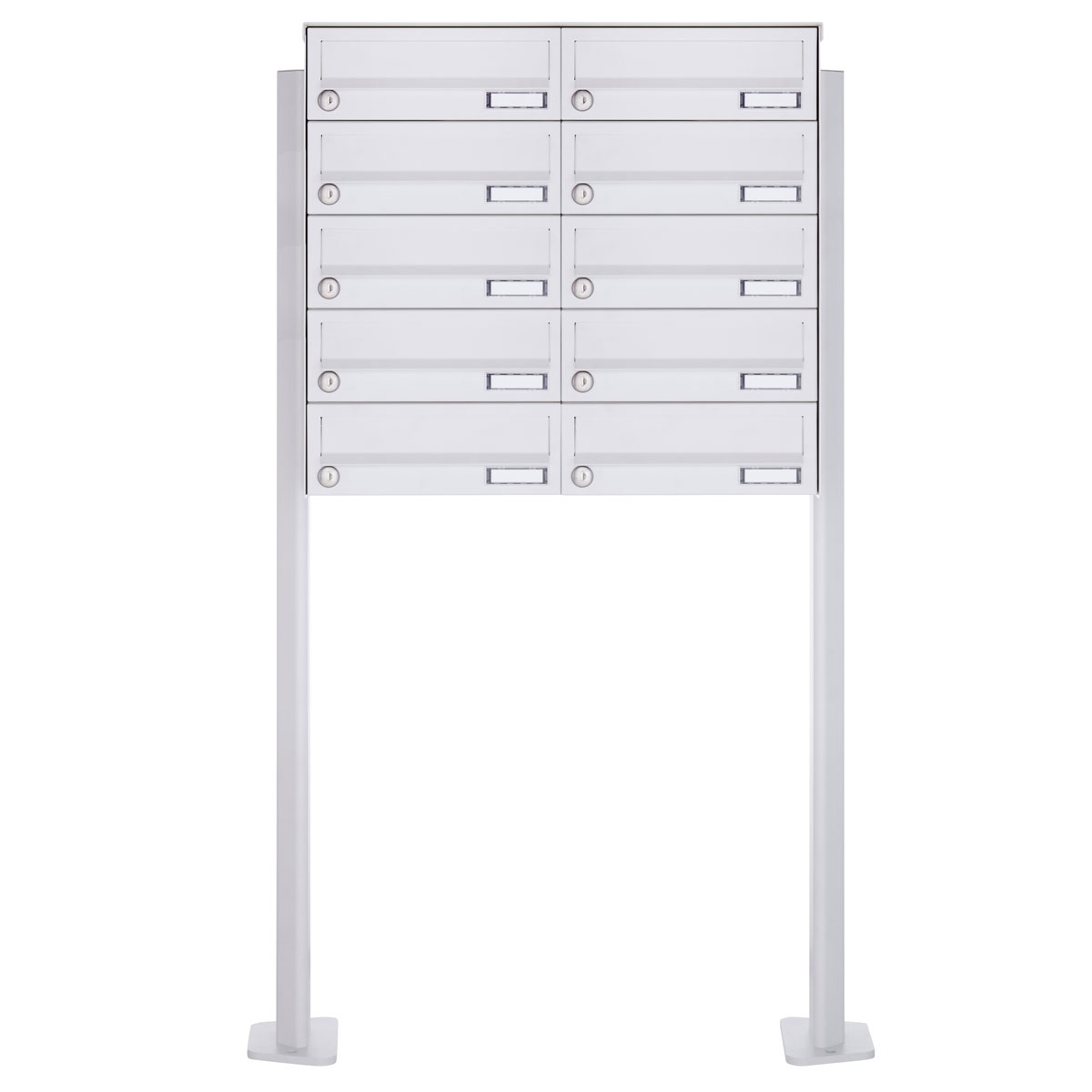 10er 5x2 Standbriefkasten Design BASIC 385P-9016 ST-T - RAL 9016 verkehrsweiß