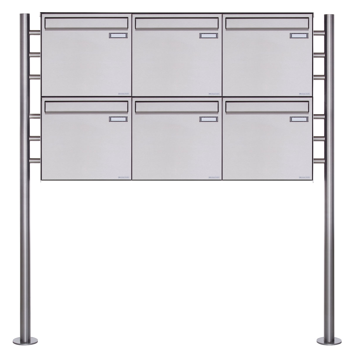 6er 3x2 fence mailbox freestanding design BASIC Plus 381XZ ST-R - polished stainless steel 6er 3x2 fence mailbox freestanding design BASIC Plus 381XZ ST-R - polished stainless steel