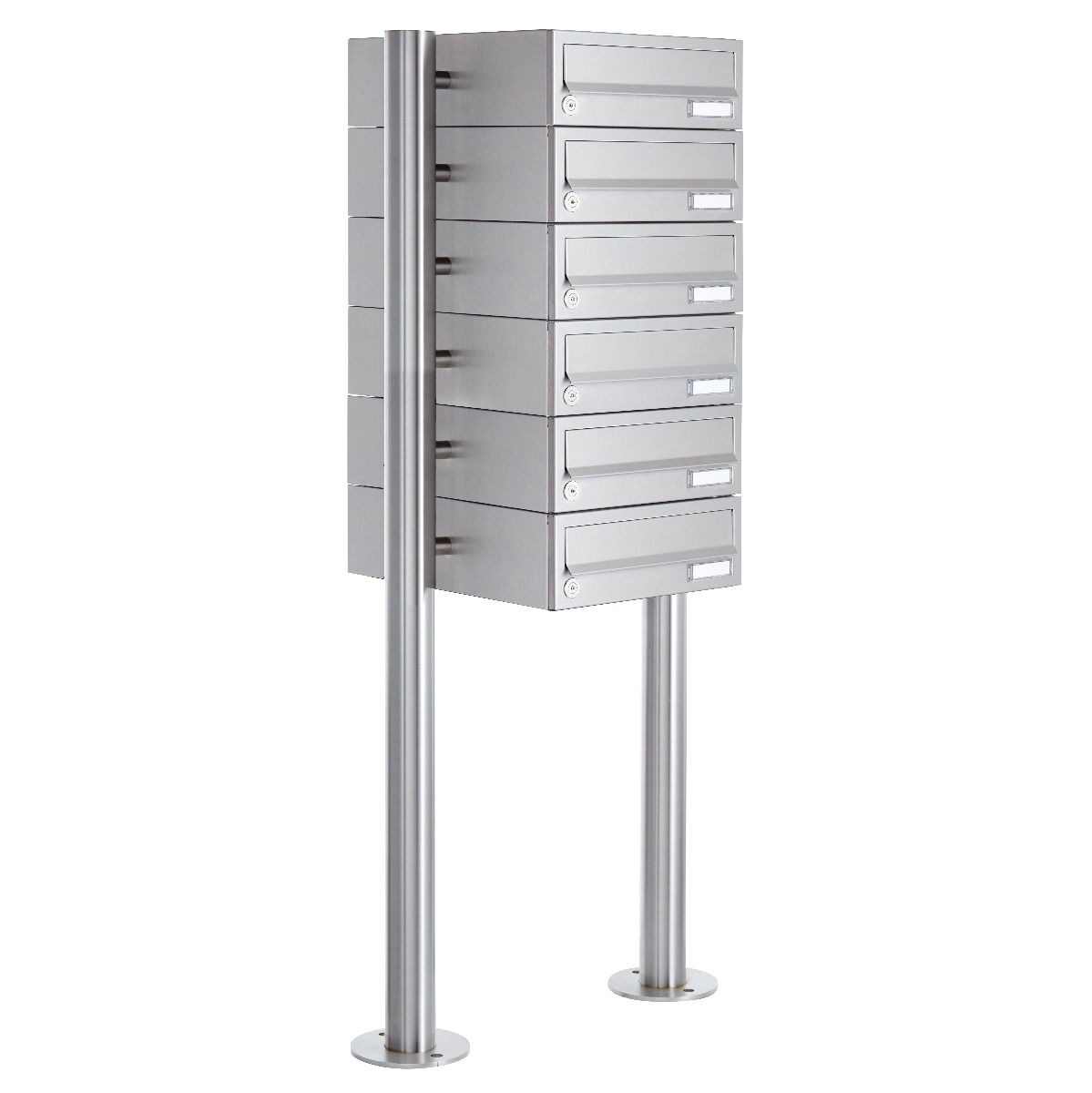 6er Briefkastenanlage freistehend Design BASIC 385-VA ST-R - Edelstahl V2A, geschliffen