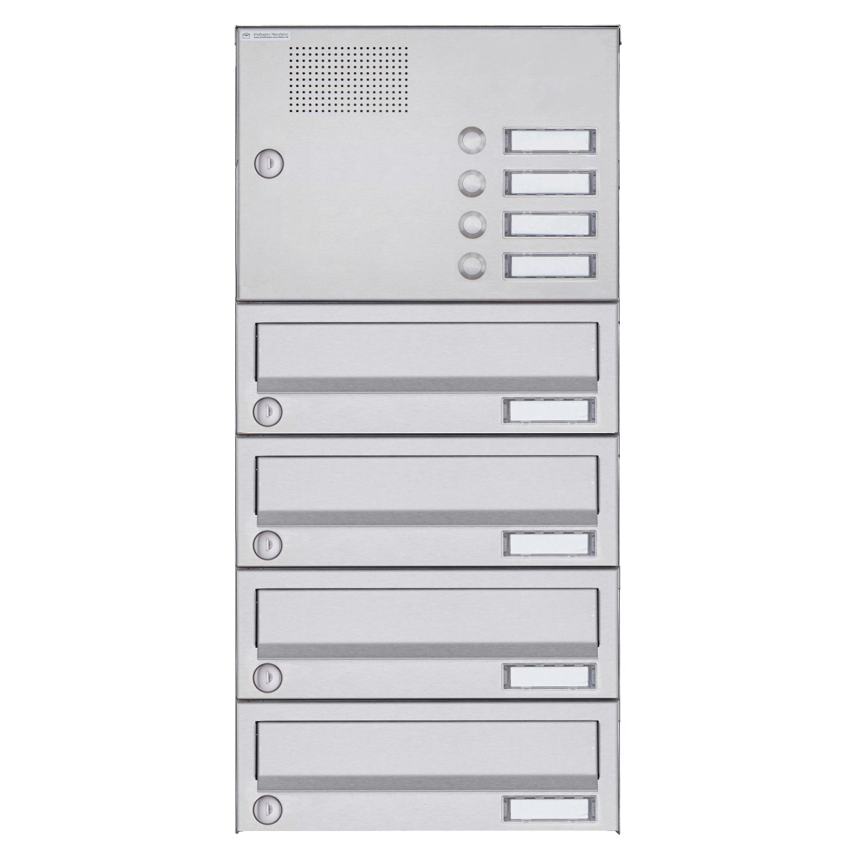 4-piece surface-mounted letterbox system Design BASIC 385A-VA AP with bell box - stainless steel V2A, polished