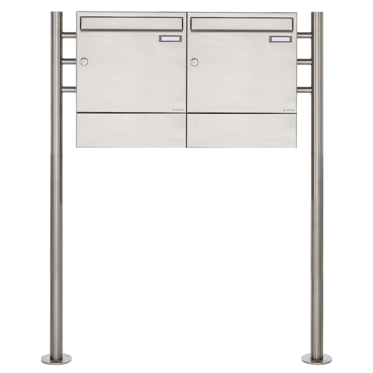 2 x 1 stainless steel letterbox design BASIC 381 ST-R with newspaper compartments