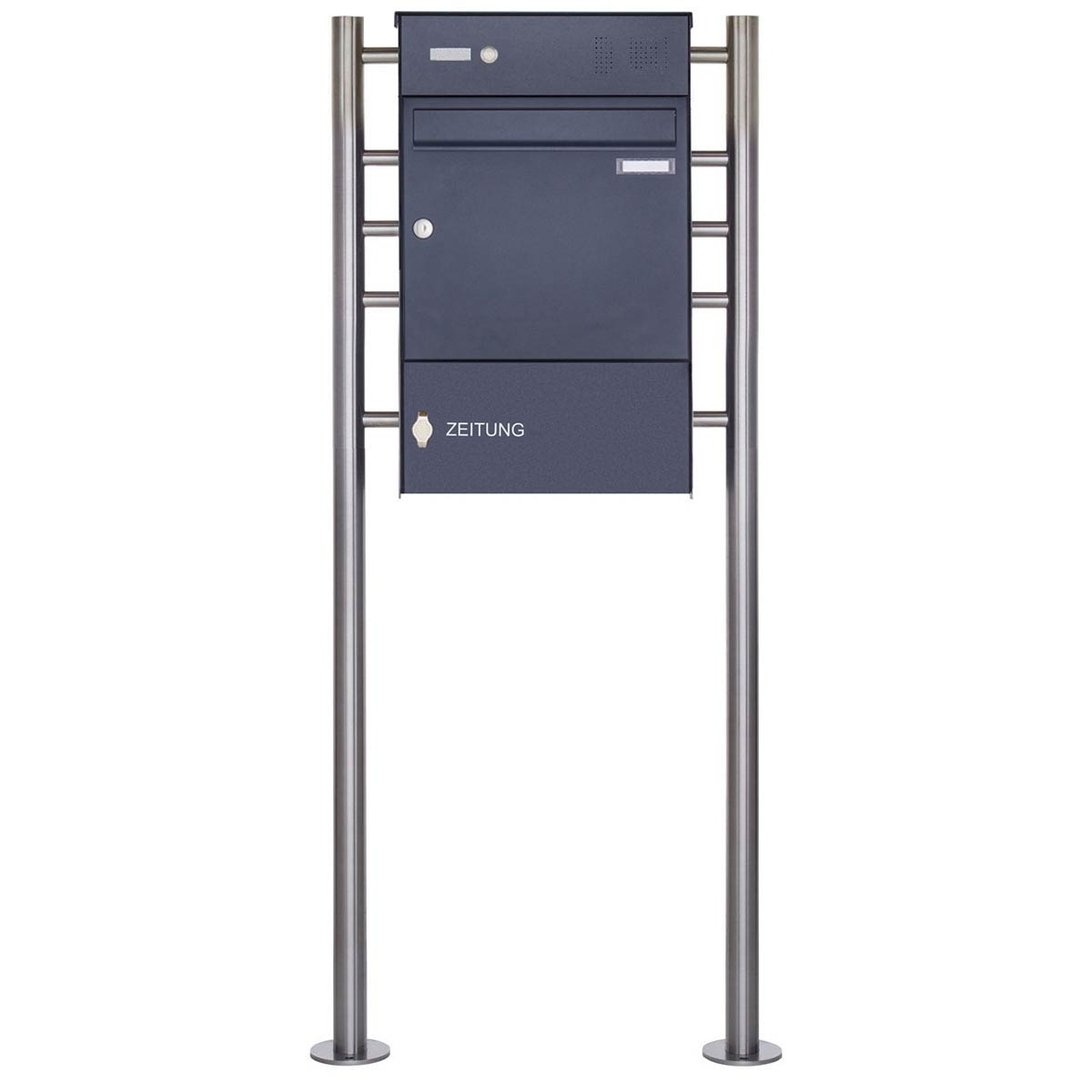 1er Standbriefkasten Design BASIC Plus 381X ST-R mit Klingelkasten & Zeitungsfach geschlossen - RAL 1er Standbriefkasten Design BASIC Plus 381X ST-R mit Klingelkasten & Zeitungsfach geschlossen - RAL