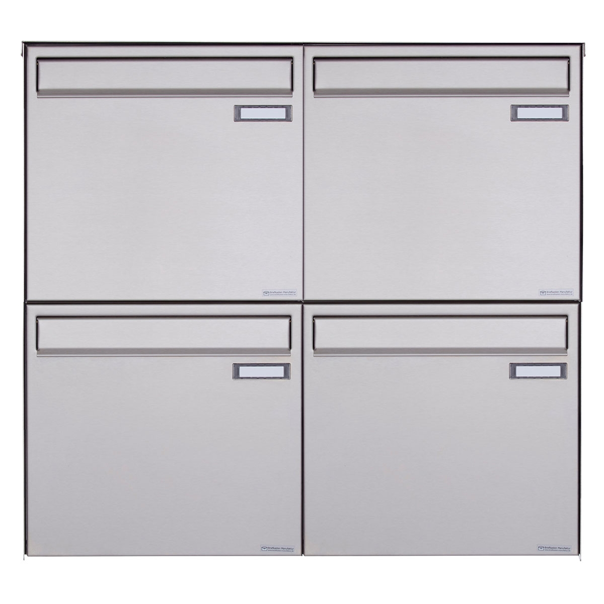 4er 2x2 Edelstahl Zaunbriefkasten BASIC Plus 382XZ - Entnahme rückseitig 4er 2x2 Edelstahl Zaunbriefkasten BASIC Plus 382XZ - Entnahme rückseitig