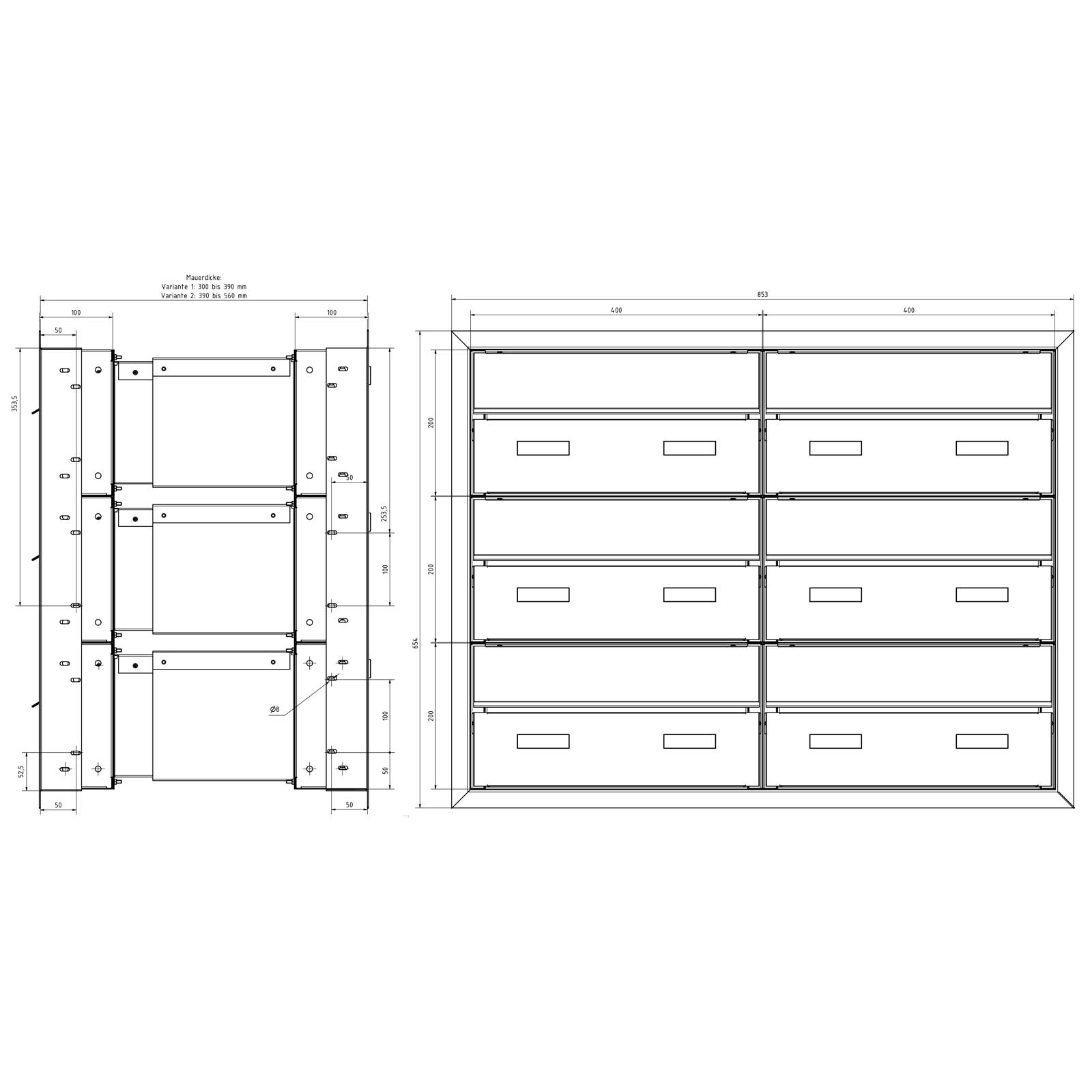 6-piece 2x3 design letterbox GOETHE MDW with nameplate - RAL of your choice 6-piece 2x3 design letterbox GOETHE MDW with nameplate - RAL of your choice