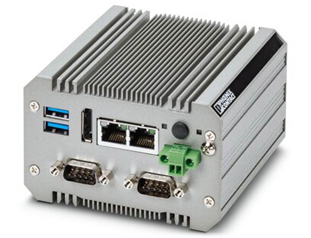 Fanless industrial box PC, Windows 10, 2x RJ45, 2x COM ports, WLAN