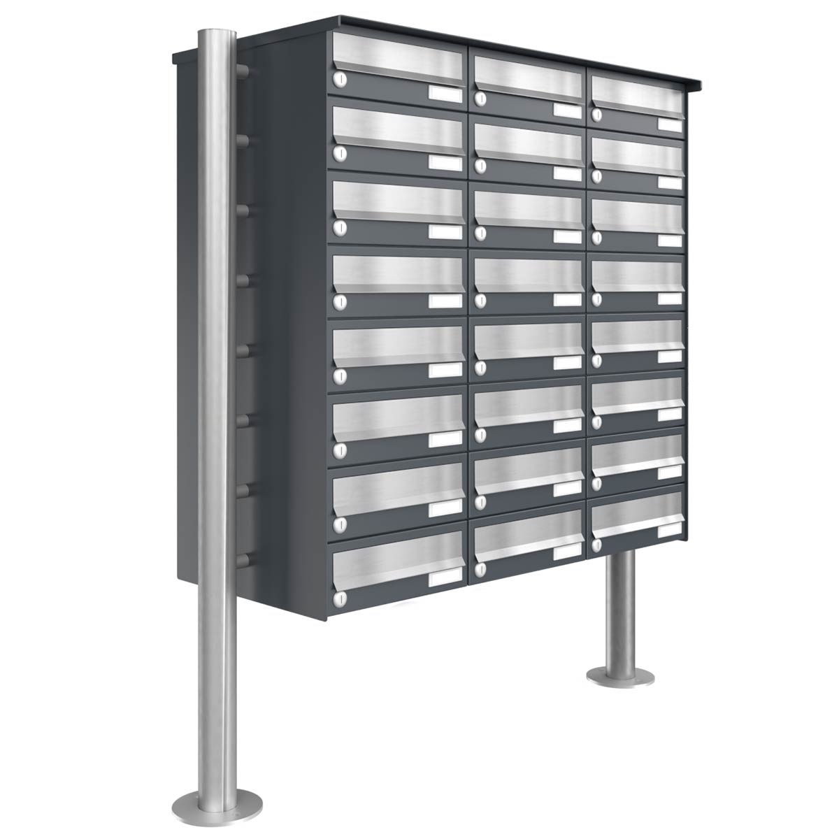 24er 8x3 Briefkastenanlage freistehend Design BASIC 385 ST-R - Edelstahl-RAL 7016 anthrazitgrau