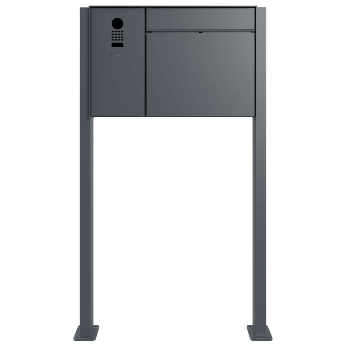 Design Standbriefkasten GOETHE ST-Q seitlich mit DoorBird Video- Sprechanlage - RAL nach Wahl Design Standbriefkasten GOETHE ST-Q seitlich mit DoorBird Video- Sprechanlage - RAL nach Wahl