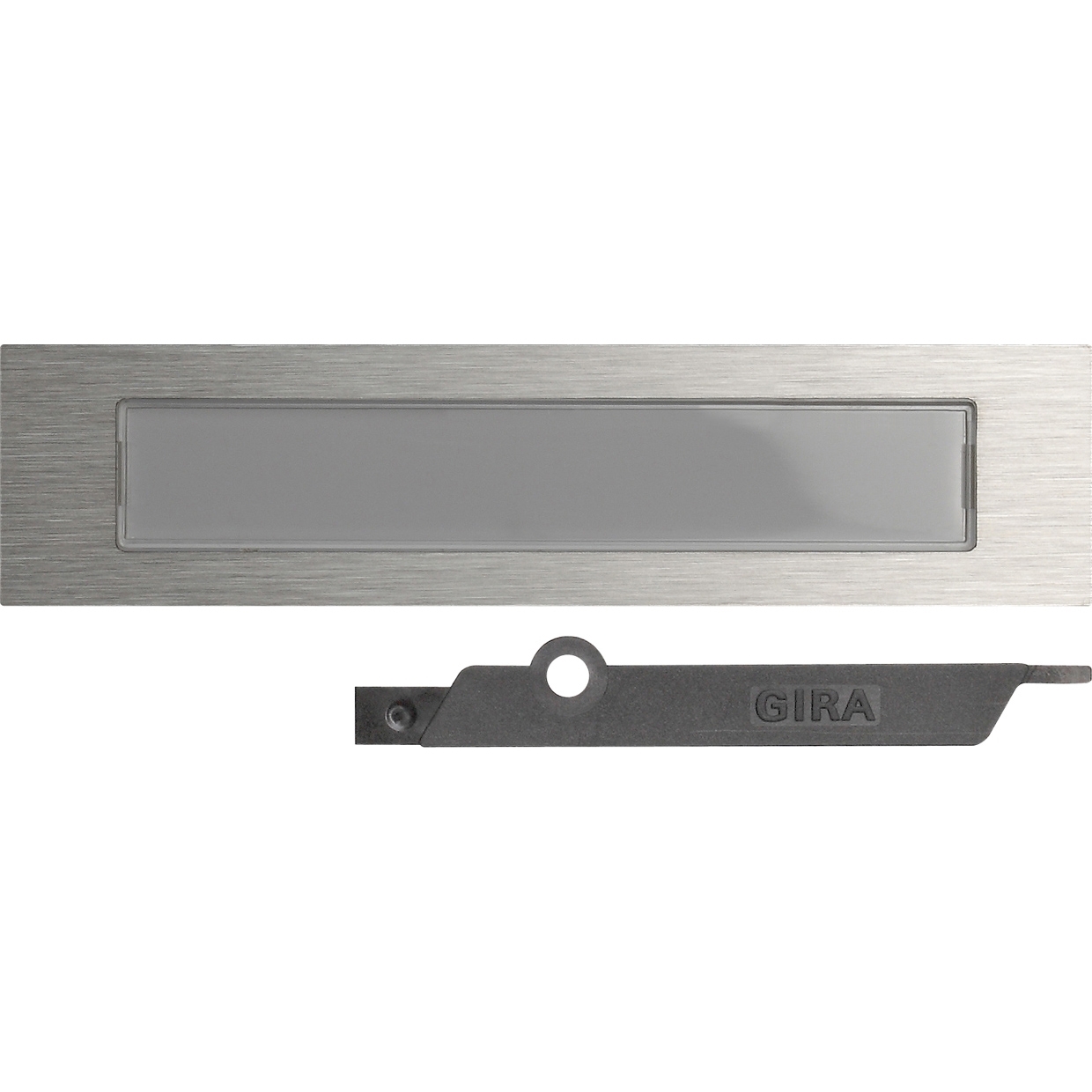 Gira System 106 call button with labelling field, illuminated - Stainless steel, polished Gira System 106 call button with labelling field, illuminated - Stainless steel, polished