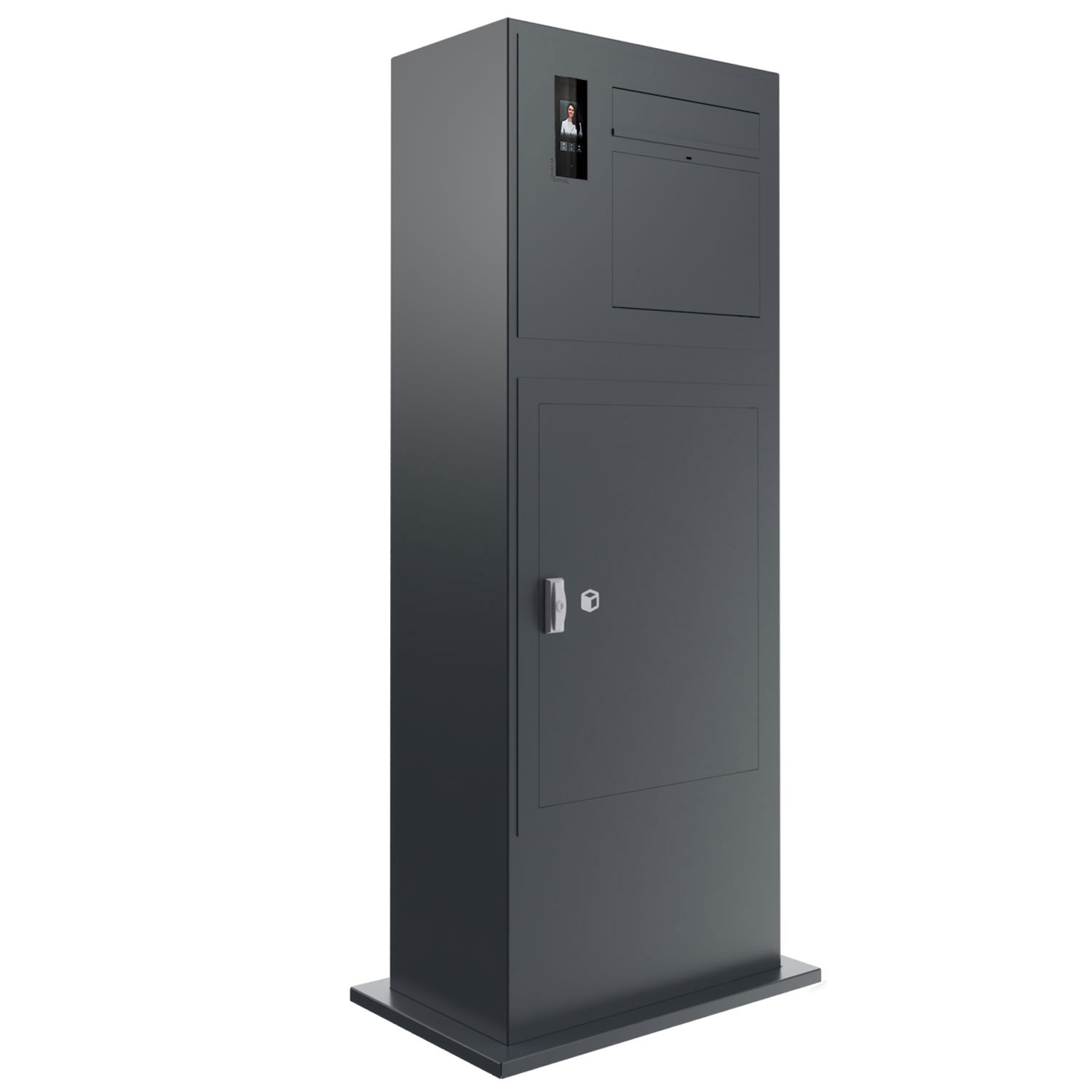 Design Briefkastenpaketsäule GRIMM - Farbe nach Wahl mit Ekinex Dico IP-Videosprechanlage links
