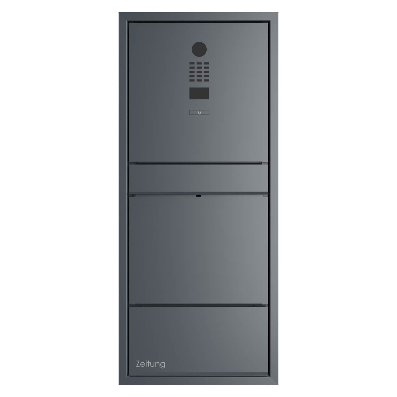 Design flush-mounted letterbox GOETHE UP with newspaper compartment - RAL of your choice - DoorBird video intercom system Design flush-mounted letterbox GOETHE UP with newspaper compartment - RAL of your choice - DoorBird video intercom system