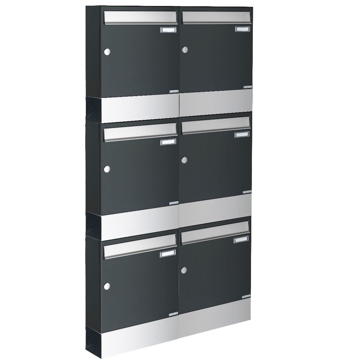 6er 3x2 Aufputz Briefkasten BASIC 382A AP mit Zeitungsfach - Edelstahl-RAL 7016 anthrazitgrau