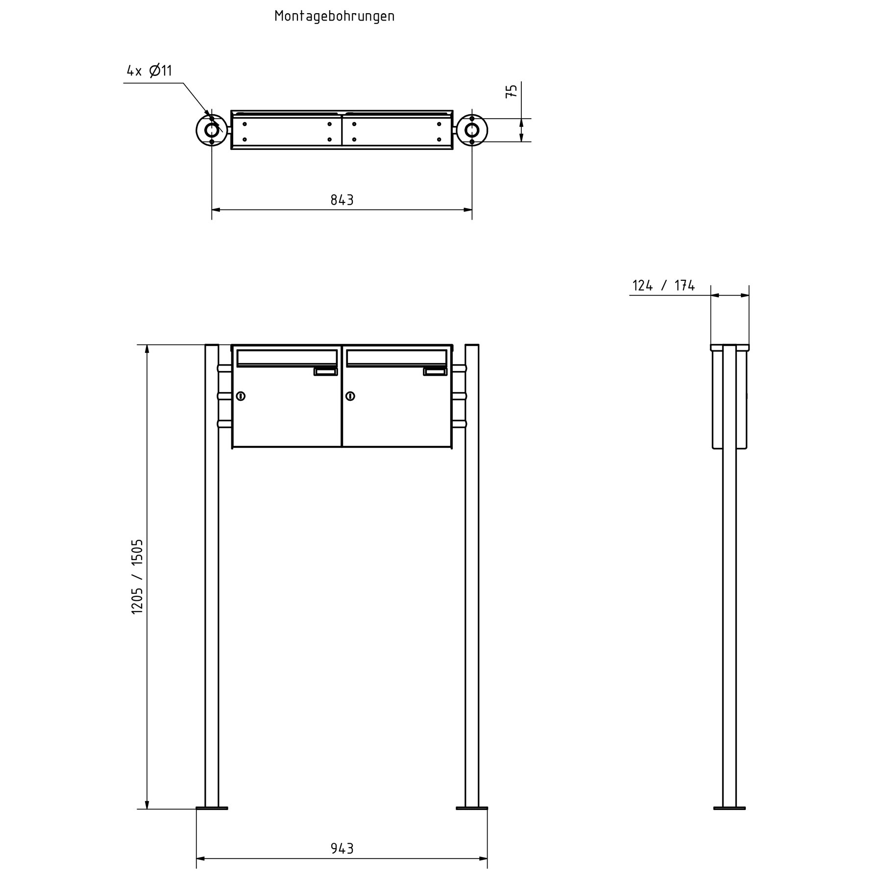 2er 1x2 stainless steel free-standing letterbox Design BASIC Plus 381X ST-R - RAL of your choice