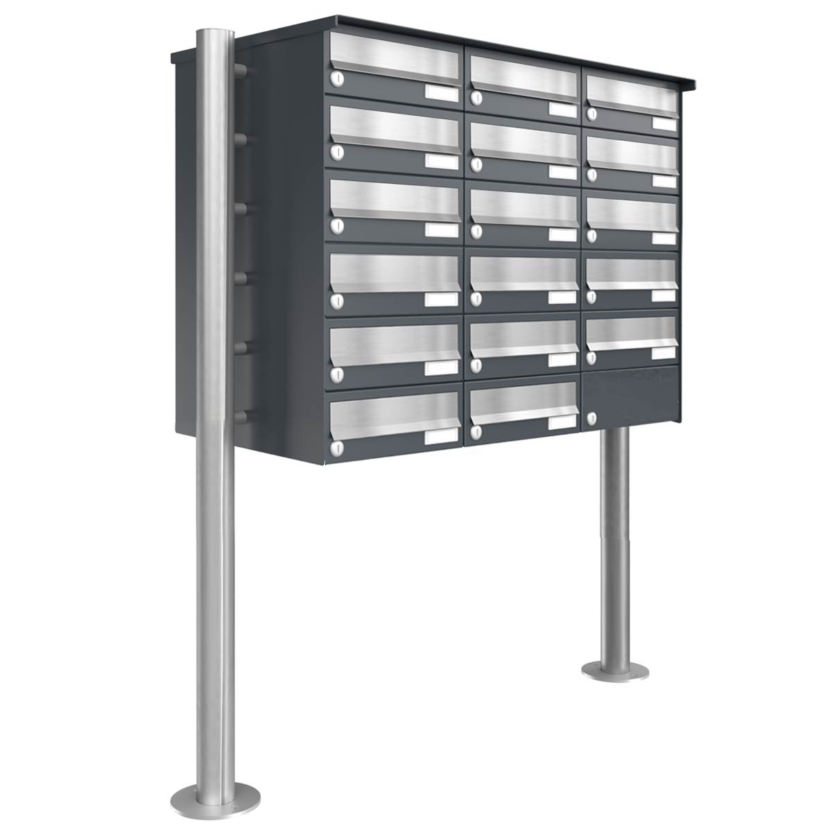 17 Sistema de buzones autoportantes 6x3 diseño BASIC 385 ST-R - acero inoxidable RAL 7016 gris antracita