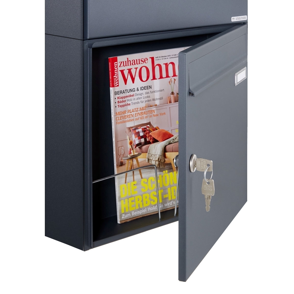 6er 3x2 surface-mounted letterbox BASIC 382A AP with newspaper compartment - RAL 7016 anthracite grey 6er 3x2 surface-mounted letterbox BASIC 382A AP with newspaper compartment - RAL 7016 anthracite grey