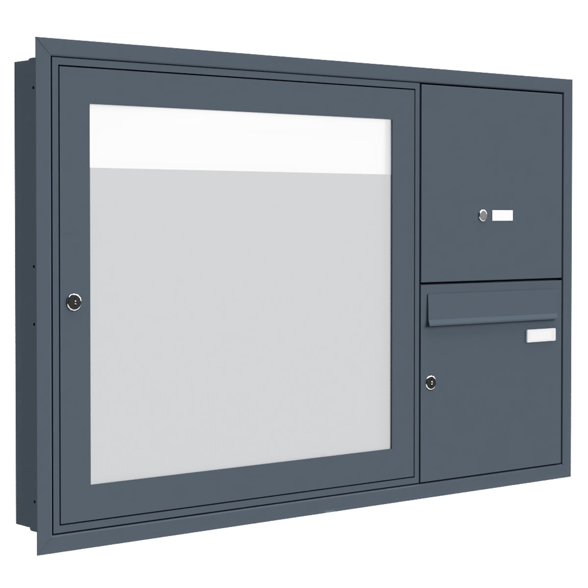 Unterputz Briefkasten mit Klingelkasten & Schaukasten BASIC Plus 389 UP - 710x660 - RAL nach Wahl Unterputz Briefkasten mit Klingelkasten & Schaukasten BASIC Plus 389 UP - 710x660 - RAL nach Wahl