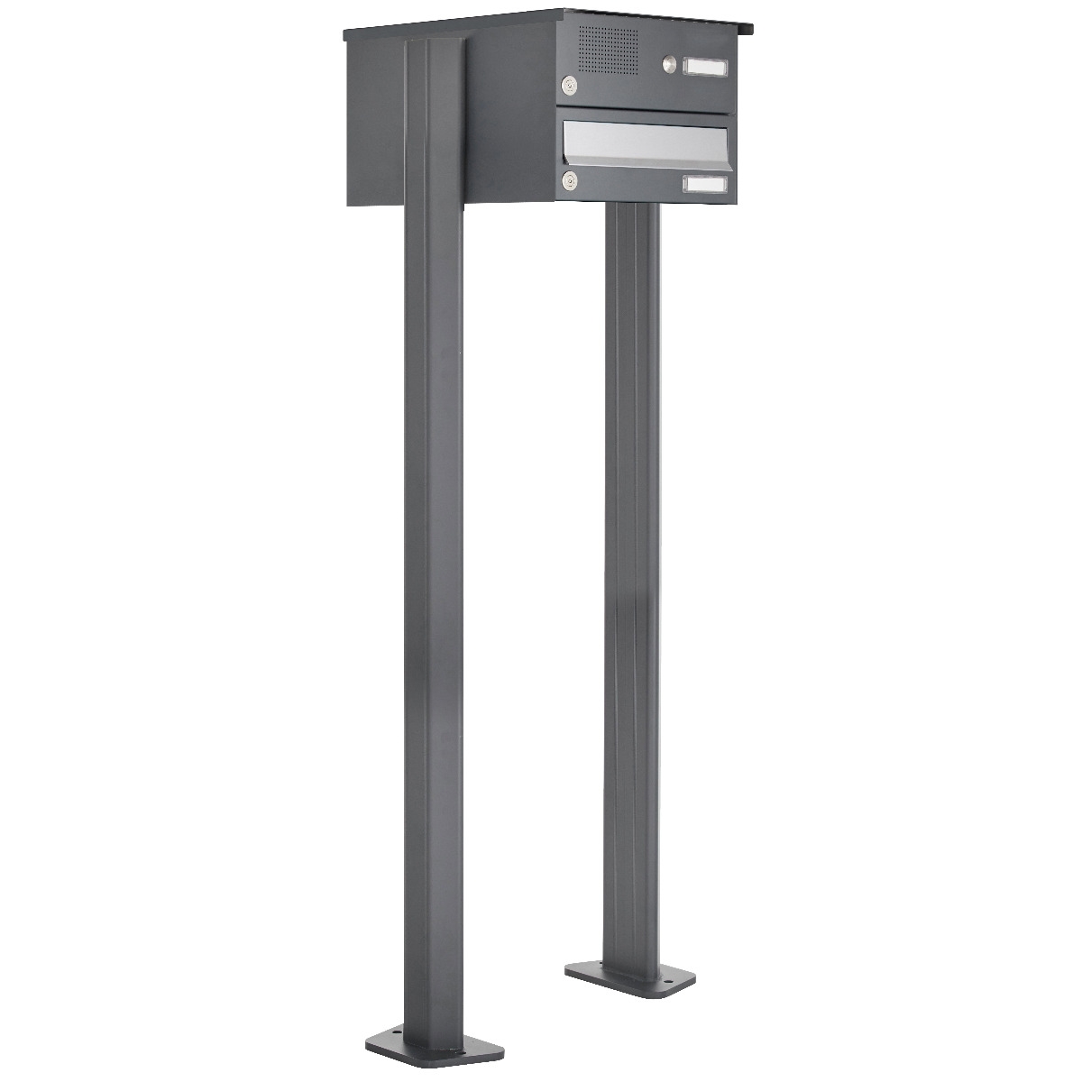 1-post letterbox Design BASIC 385P ST-T with bell box - stainless steel RAL 7016 anthracite