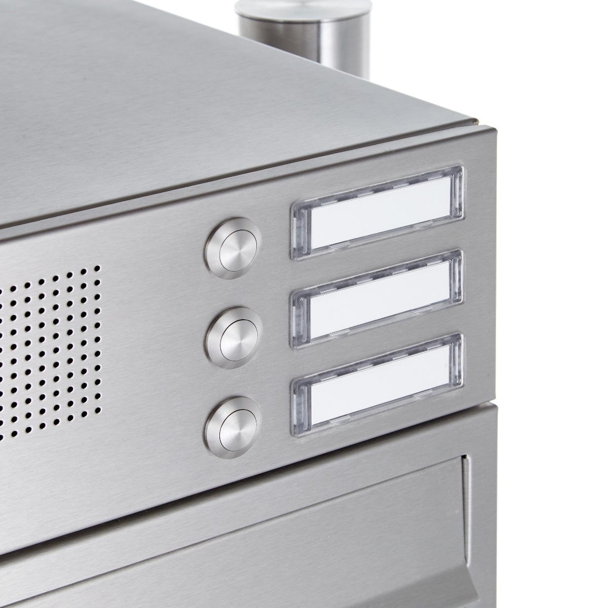4-post letterbox design BASIC 385-VA ST-R with bell box - stainless steel V2A, polished 4-post letterbox design BASIC 385-VA ST-R with bell box - stainless steel V2A, polished