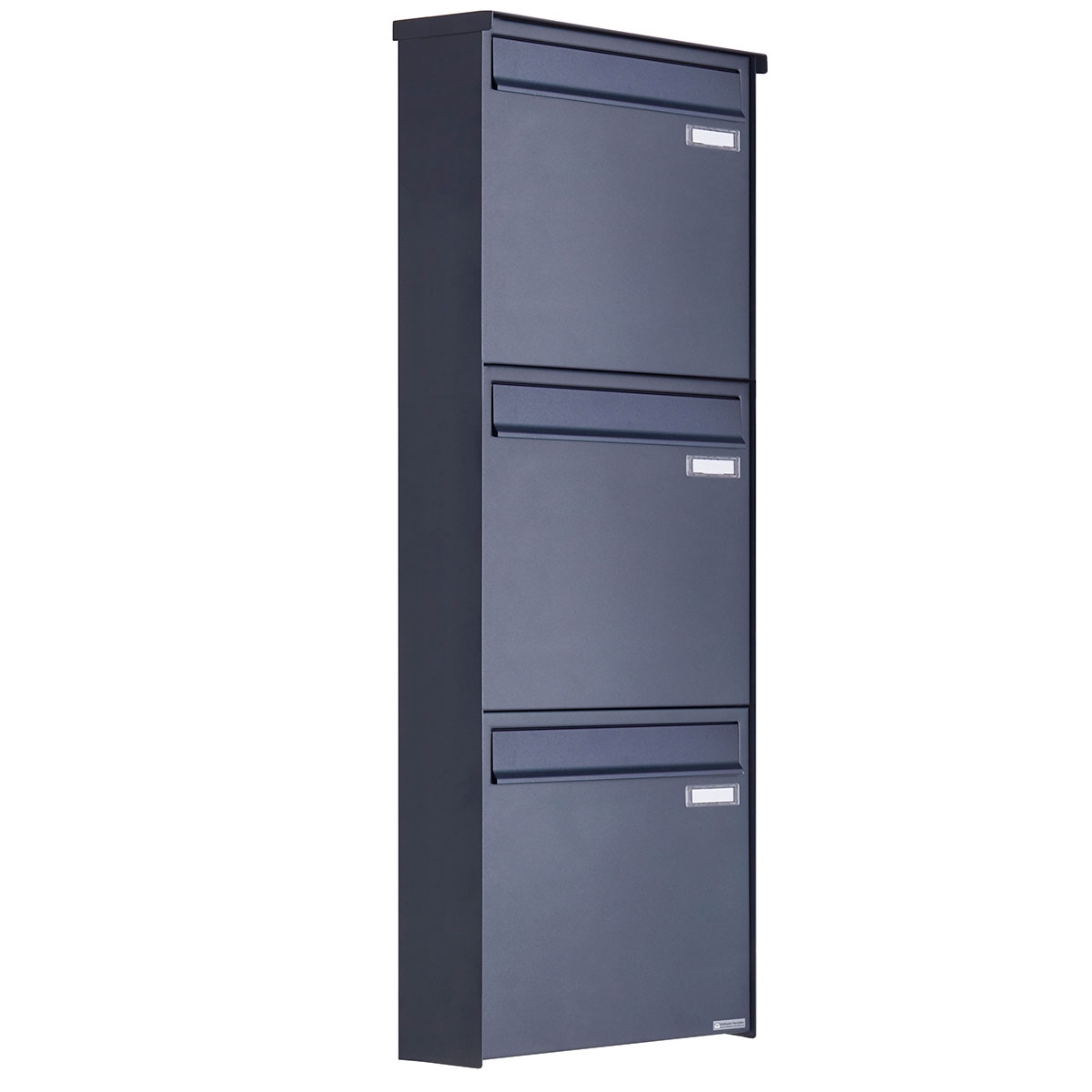 3er 1x3 Edelstahl Zaunbriefkasten BASIC Plus 382XZ - RAL nach Wahl - Entnahme rückseitig 3er 1x3 Edelstahl Zaunbriefkasten BASIC Plus 382XZ - RAL nach Wahl - Entnahme rückseitig