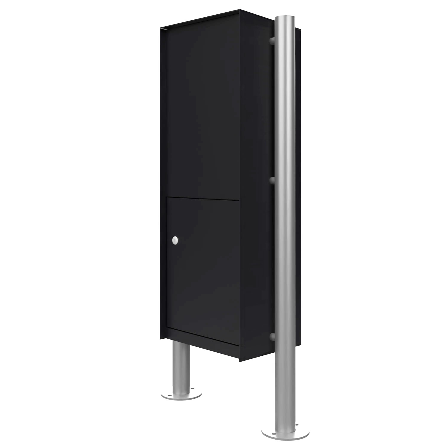 Freestanding parcel letter box KÄSTNER ST-R - Design One - RAL 9005 jet black - rear removal
