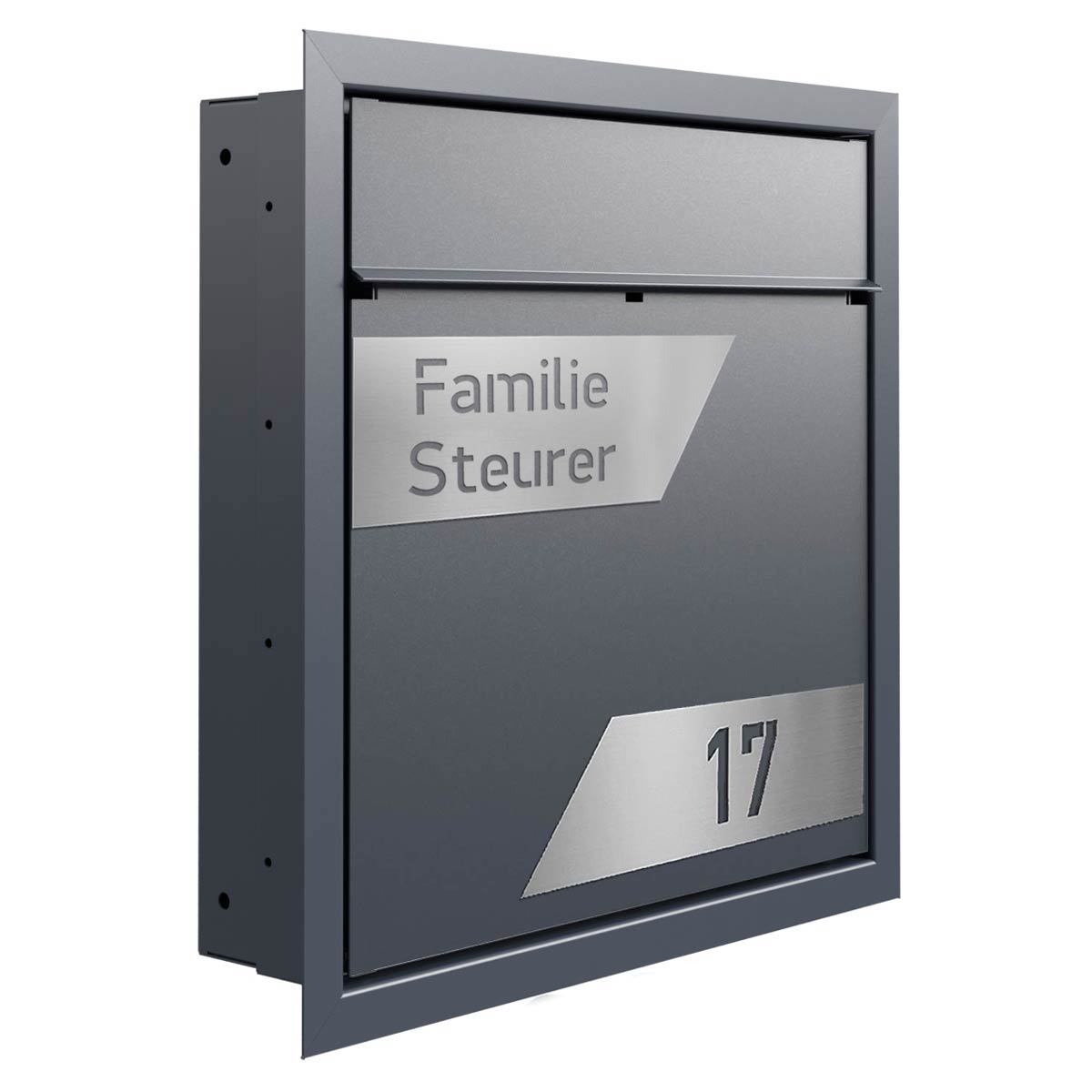 Design flush-mounted letterbox GOETHE UP - LaserCut Edition - RAL of your choice Design flush-mounted letterbox GOETHE UP - LaserCut Edition - RAL of your choice