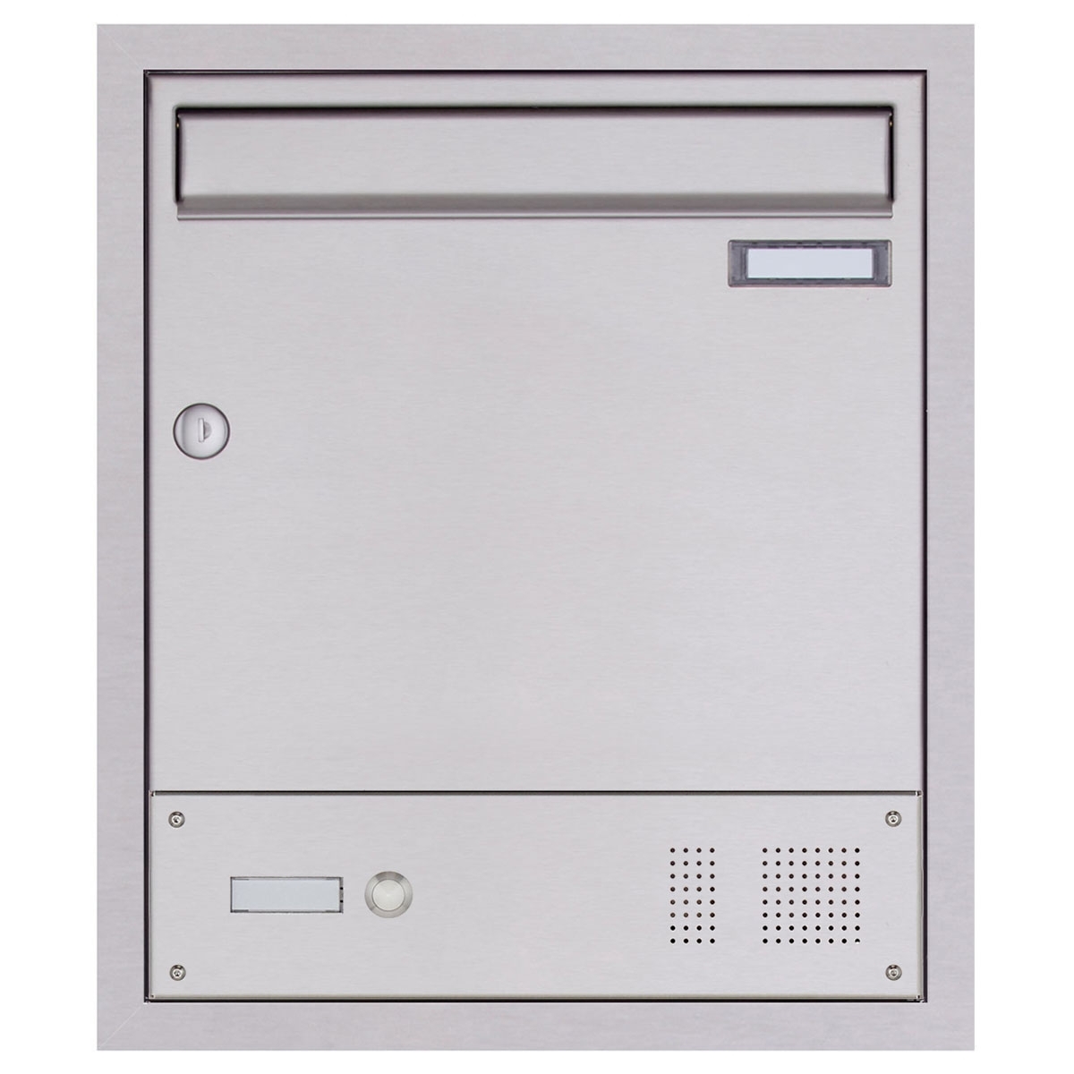 Stainless steel flush-mounted letterbox BASIC Plus 382XU UP with bell box Stainless steel flush-mounted letterbox BASIC Plus 382XU UP with bell box