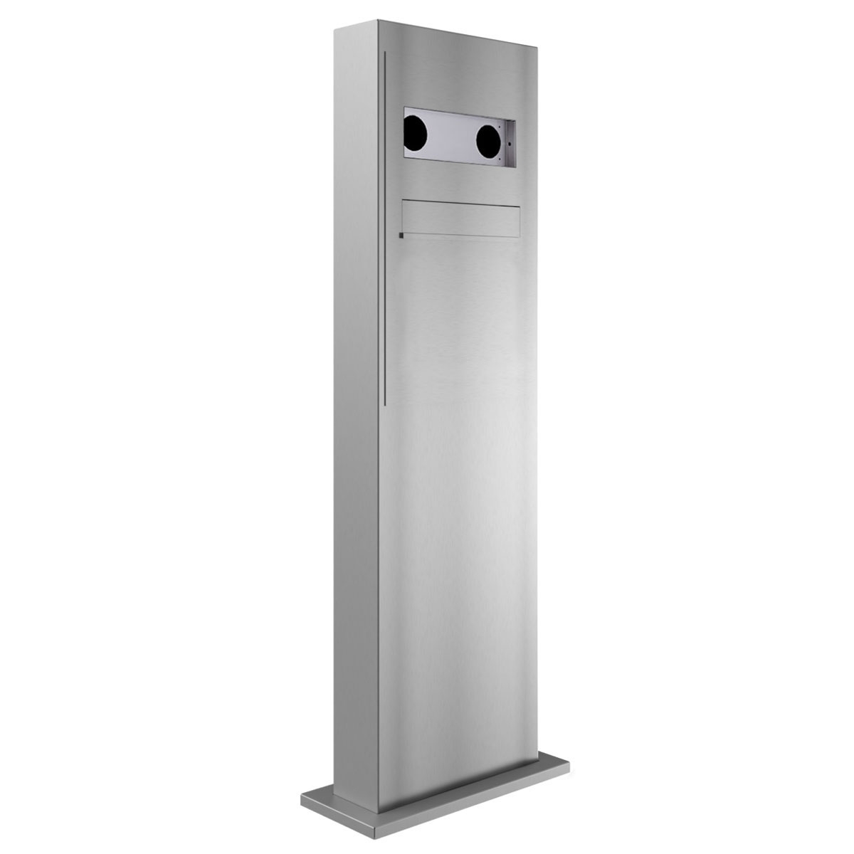 Design Briefkastenstele GRIMM - Entnahme rückseitig - Edelstahl geschliffen - GIRA System 106 - 3-fach vorbereitet