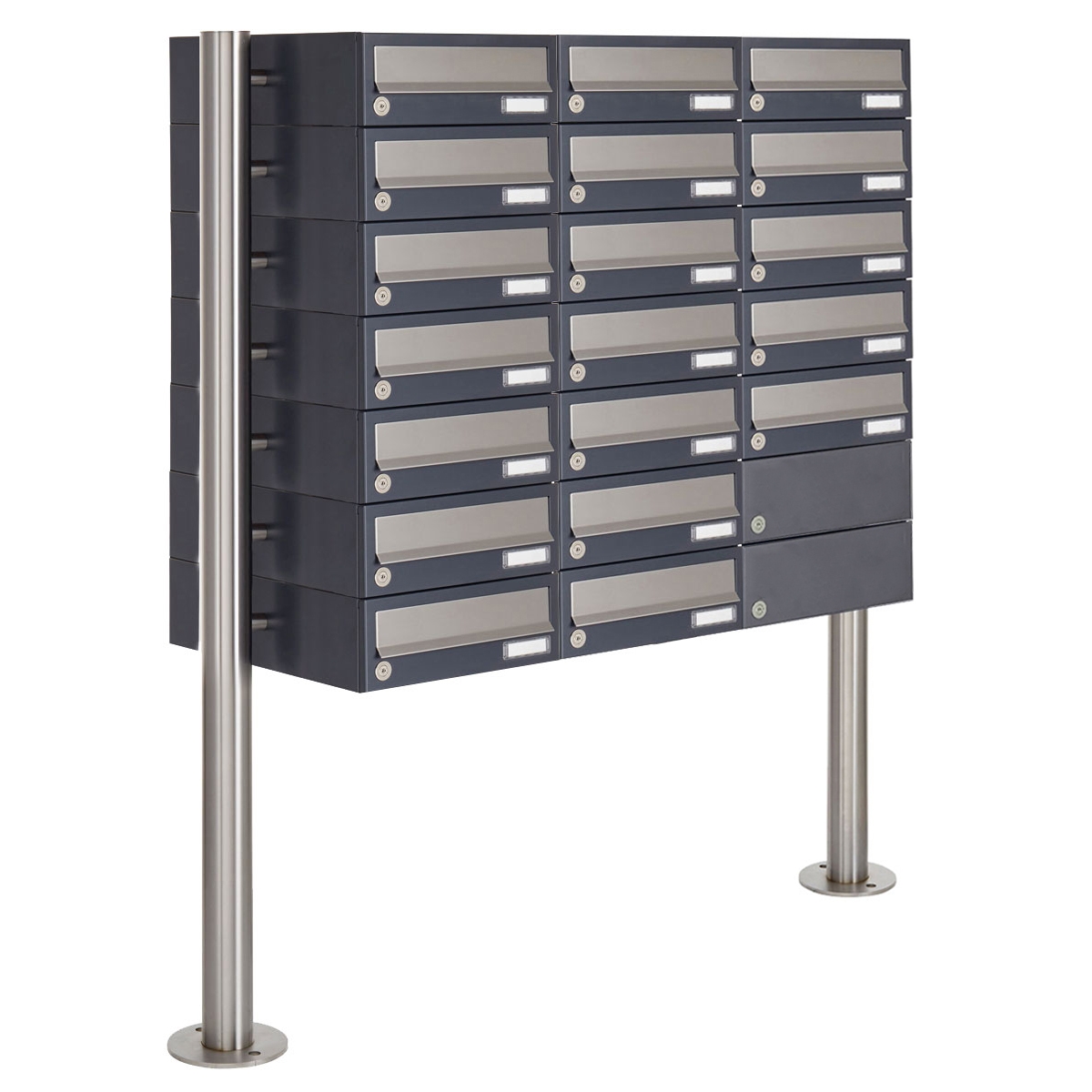 19er 7x3 Briefkastenanlage freistehend Design BASIC 385 ST-R - Edelstahl-RAL 7016 anthrazitgrau